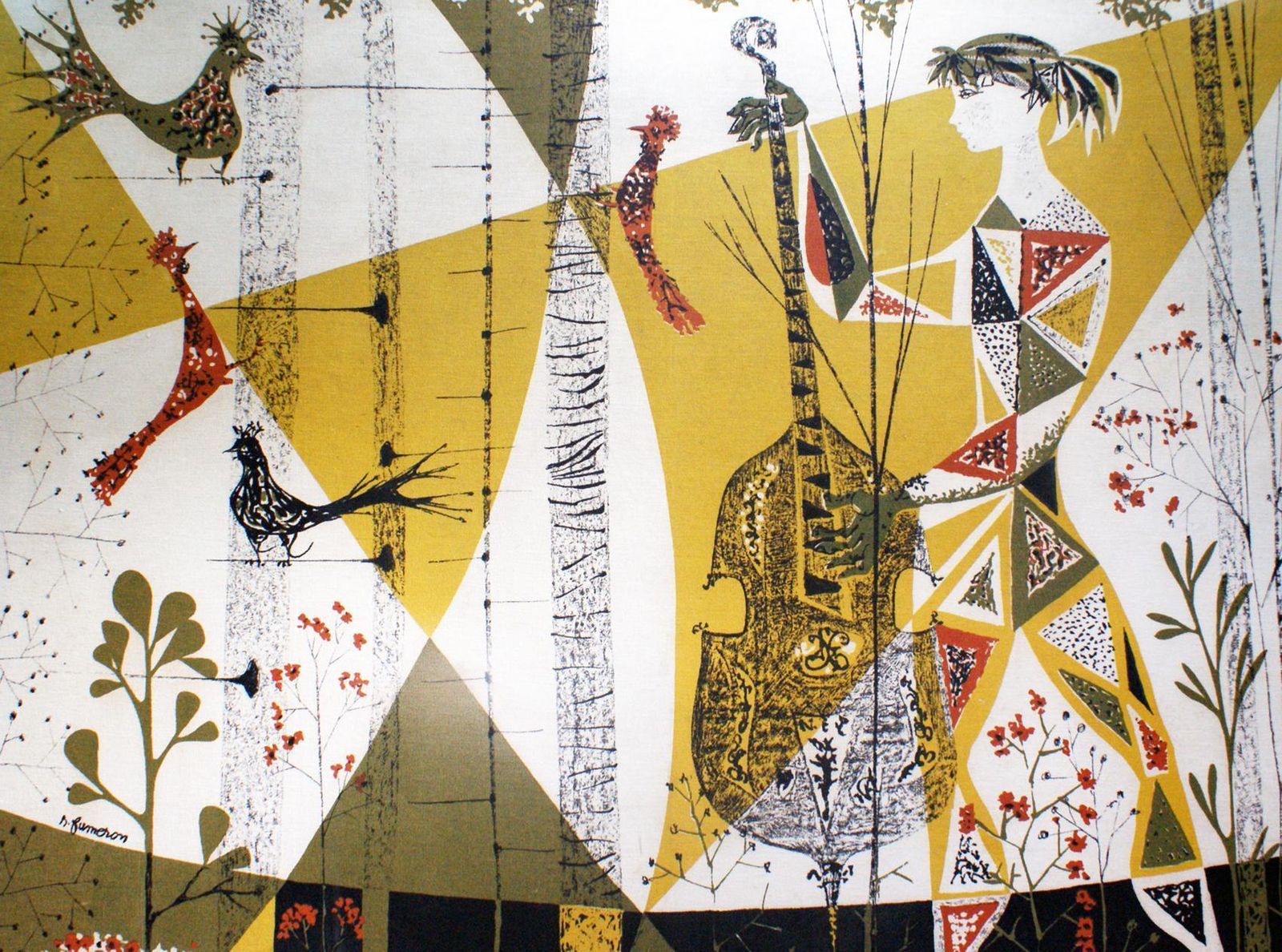 “Allégorie En Musique” Figurative Tapestry Signed “René Fumeron” photo for sale