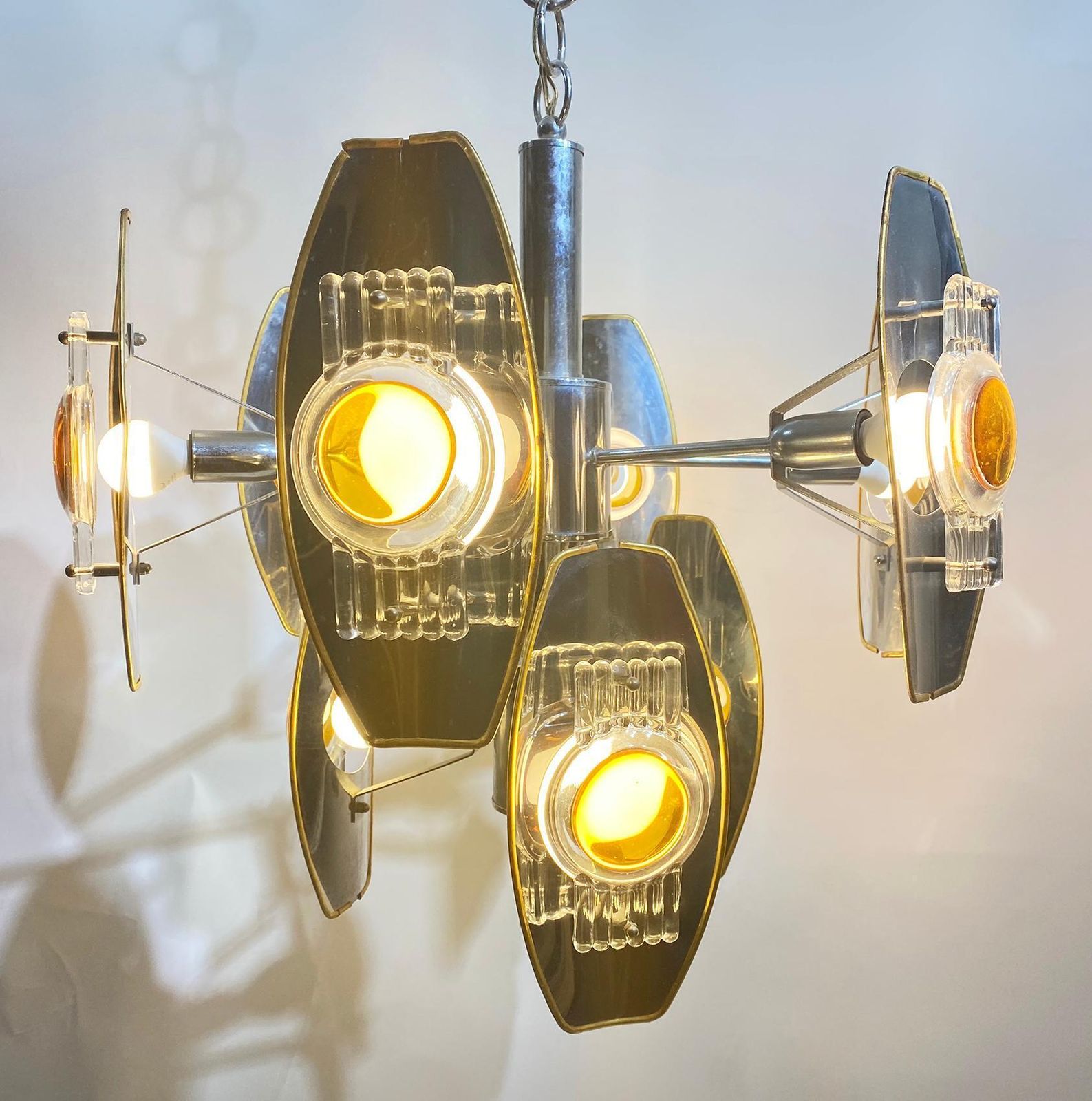 Lighting Oscar Torlasco Impressive Chrome And Glass Lens Chandelier, Italy, 1960 photo