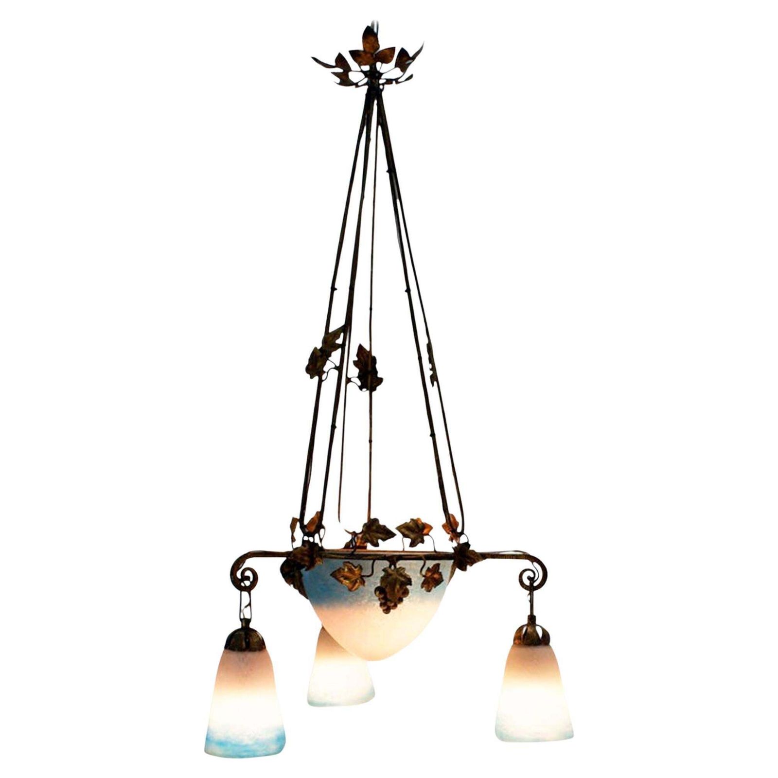 French Art Nouveau Chandelier Signed, “Rethondes”, Region “Hauts De France”