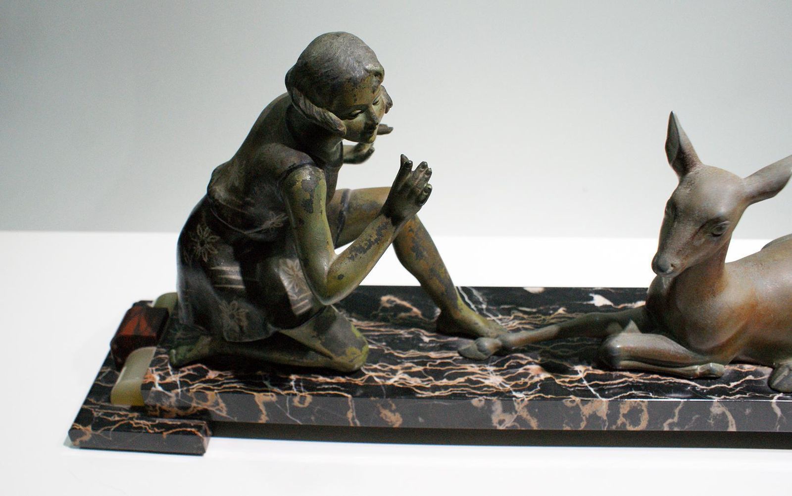 “Girl And Deer” Charming French Art Deco Sculpture photo furniture