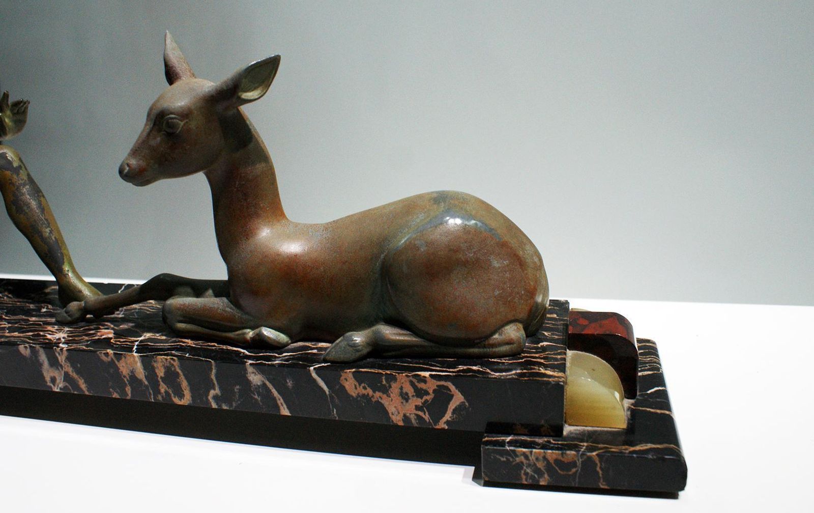 “Girl And Deer” Charming French Art Deco Sculpture photo for sale