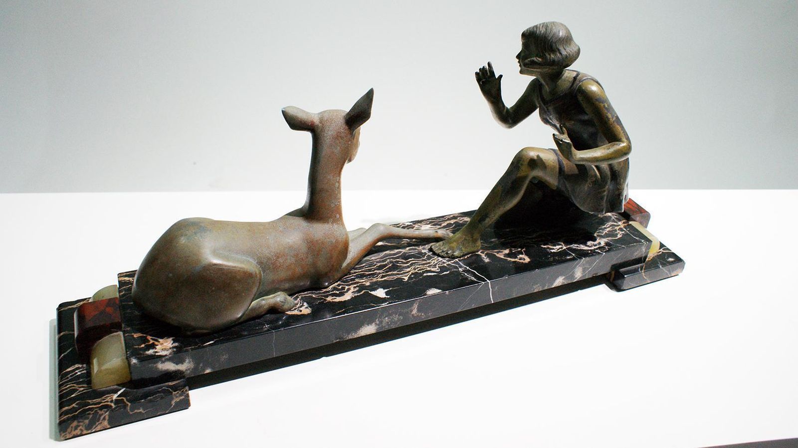 “Girl And Deer” Charming French Art Deco Sculpture photo 6155.0