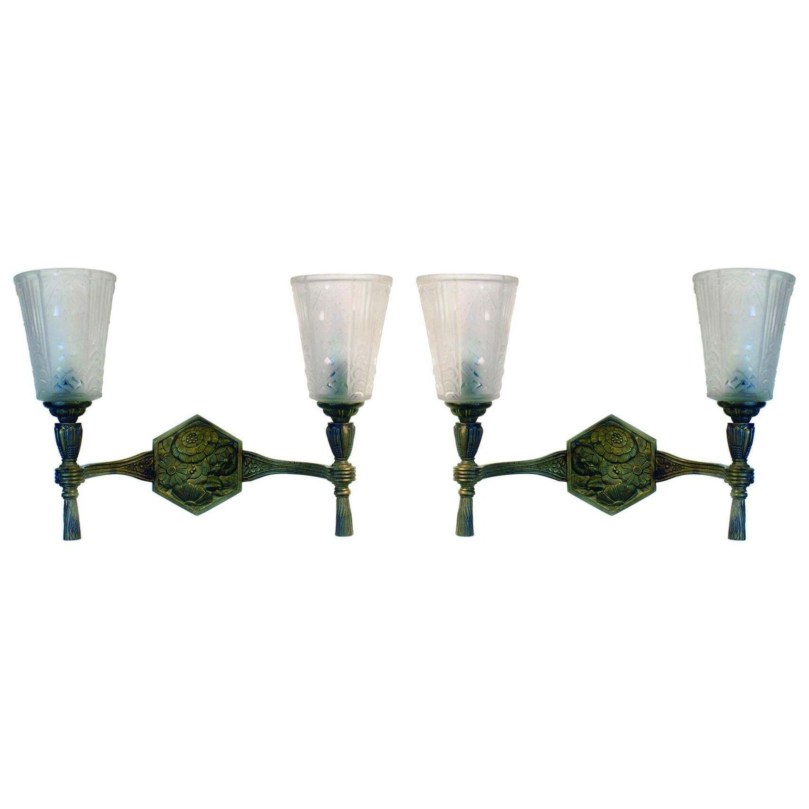 Pair Of Art Deco Sconces Signed Muller Freres Luneville
