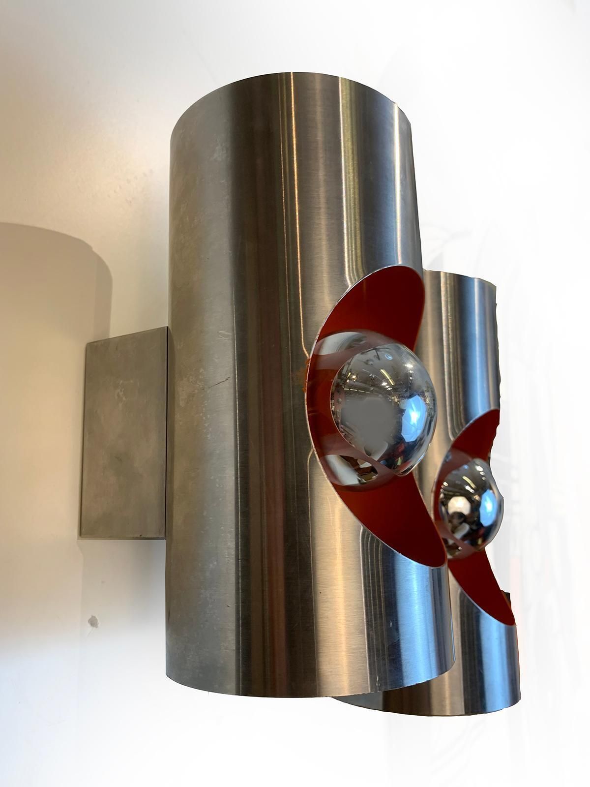 photo for sale Pair Of Vintage Stainless Steel Sconces, Circa 1970