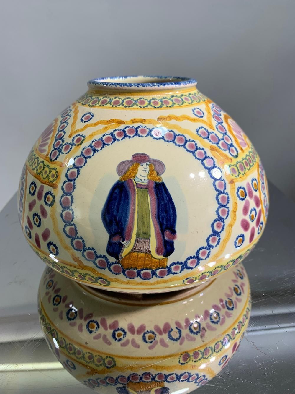Mid 20th Century French Hand Painted Faience Vase Signed Henriot Quimper photo vintage