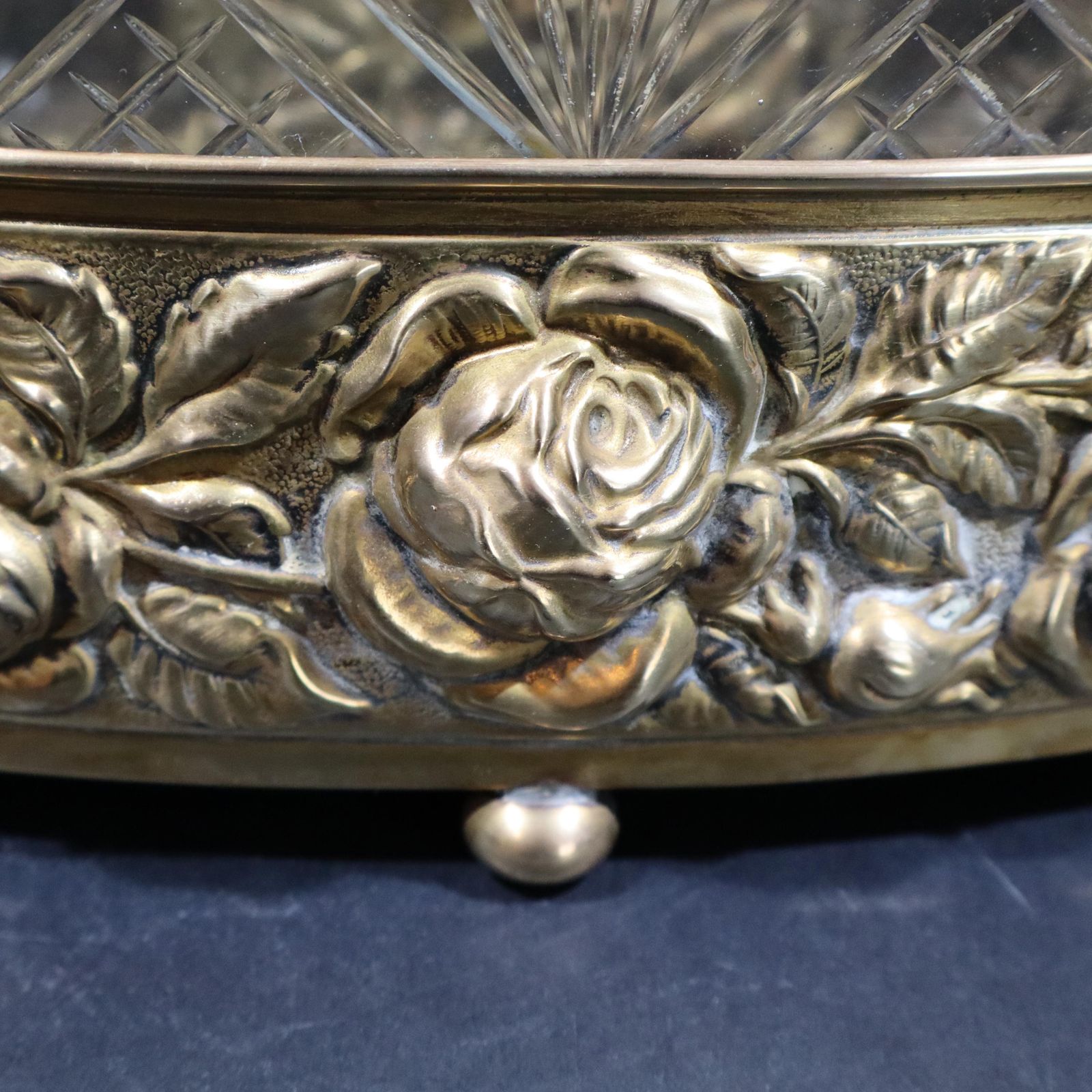 photo furniture Antique French Brass & Crystal Jardiniere   Elegant Centerpiece Fruit Bowl