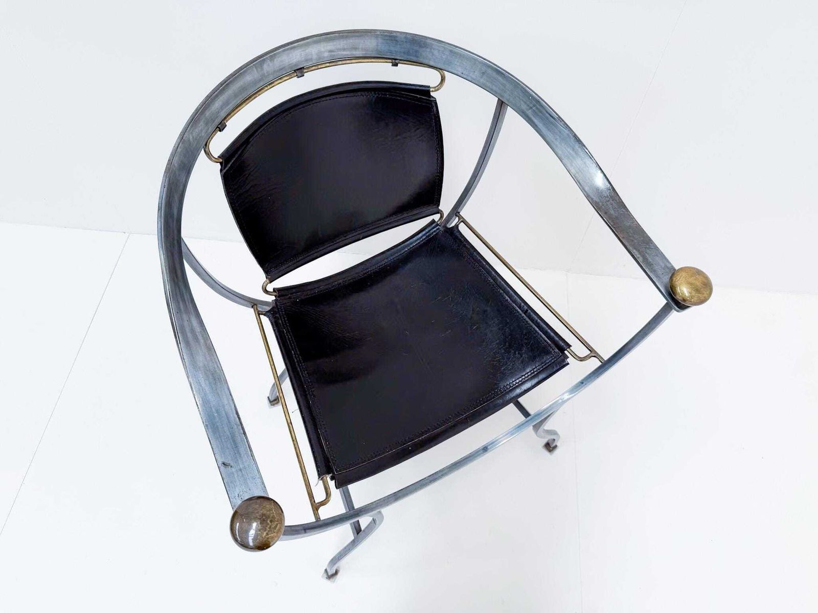 Alberto Orlandi Pompei Armchair In Steel, Bronze And Black Leather photo for sale