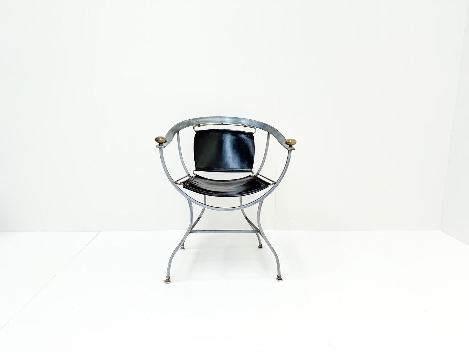 Alberto Orlandi Pompei Armchair In Steel, Bronze And Black Leather photo 2371.0
