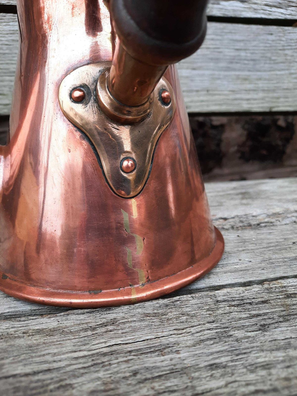 Antique French Copper Hot Chocolate Pot: Artisan Kitchen Kettle, Wood Handle photo for sale