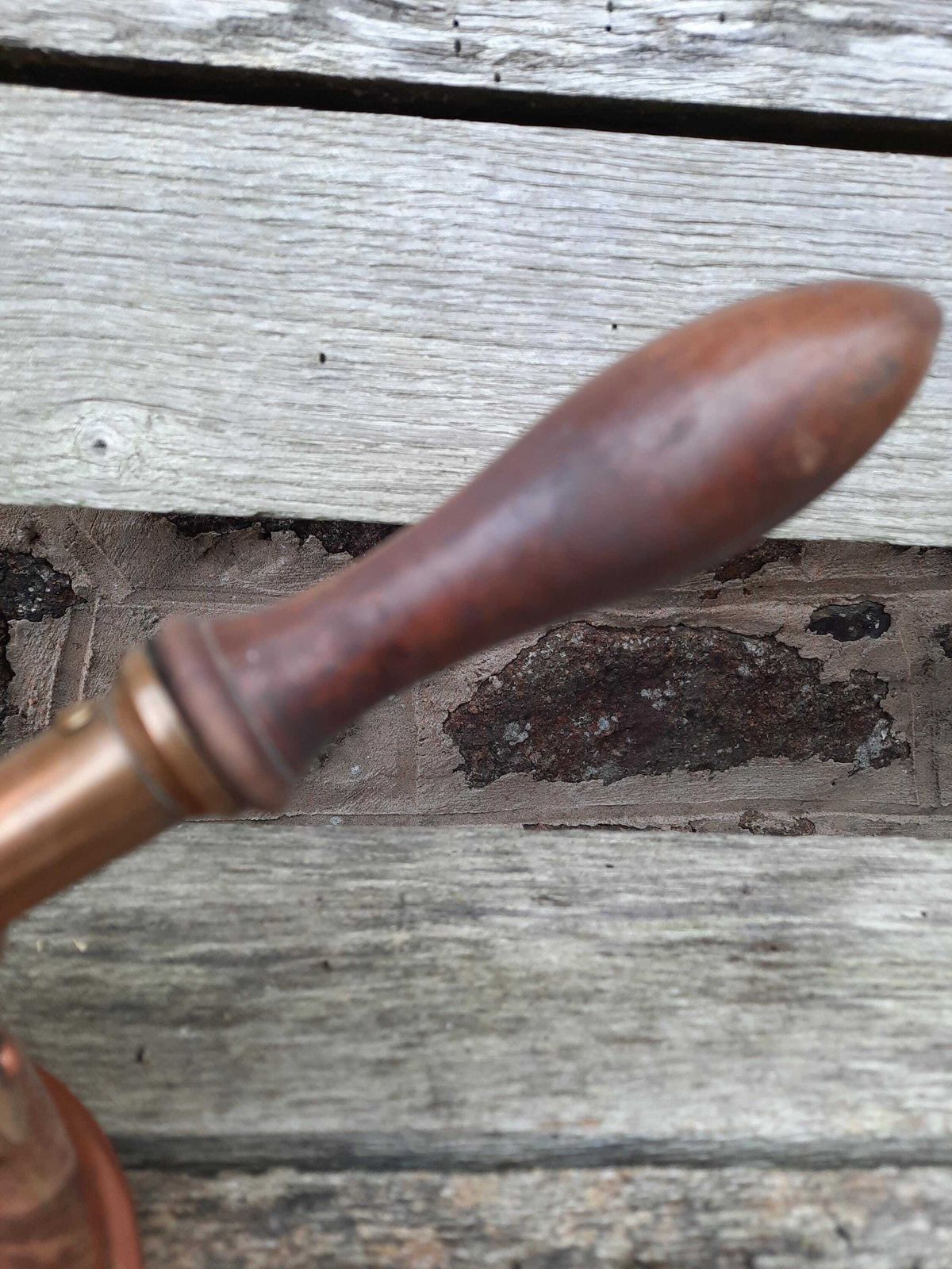 photo for sale Antique French Copper Hot Chocolate Pot: Artisan Kitchen Kettle, Wood Handle