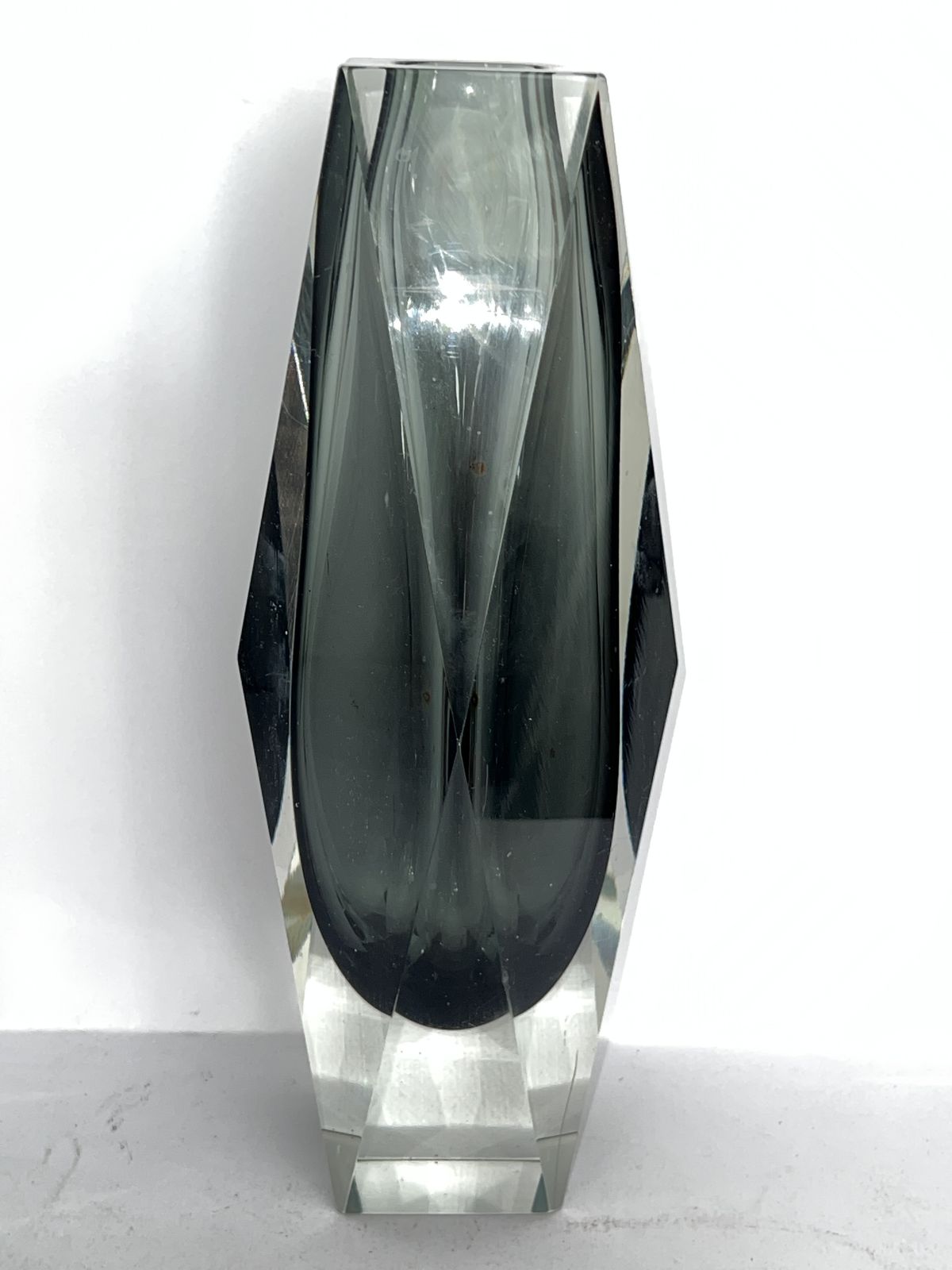 Large Murano Sommerso Faceted Vase, Smoky Grey With Clear, C. 1960s–70s photo furniture