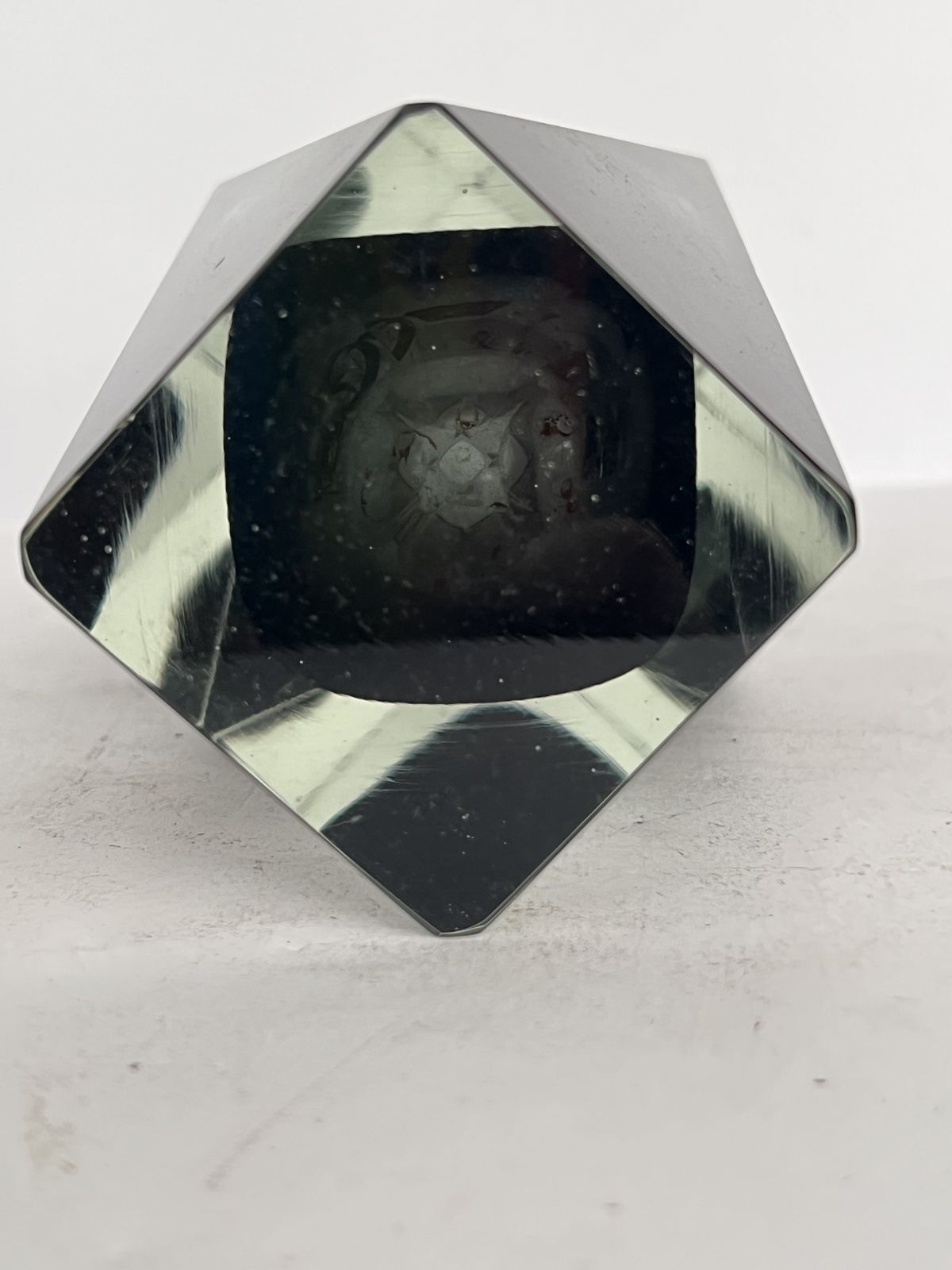 Large Murano Sommerso Faceted Vase, Smoky Grey With Clear, C. 1960s–70s photo vinterior