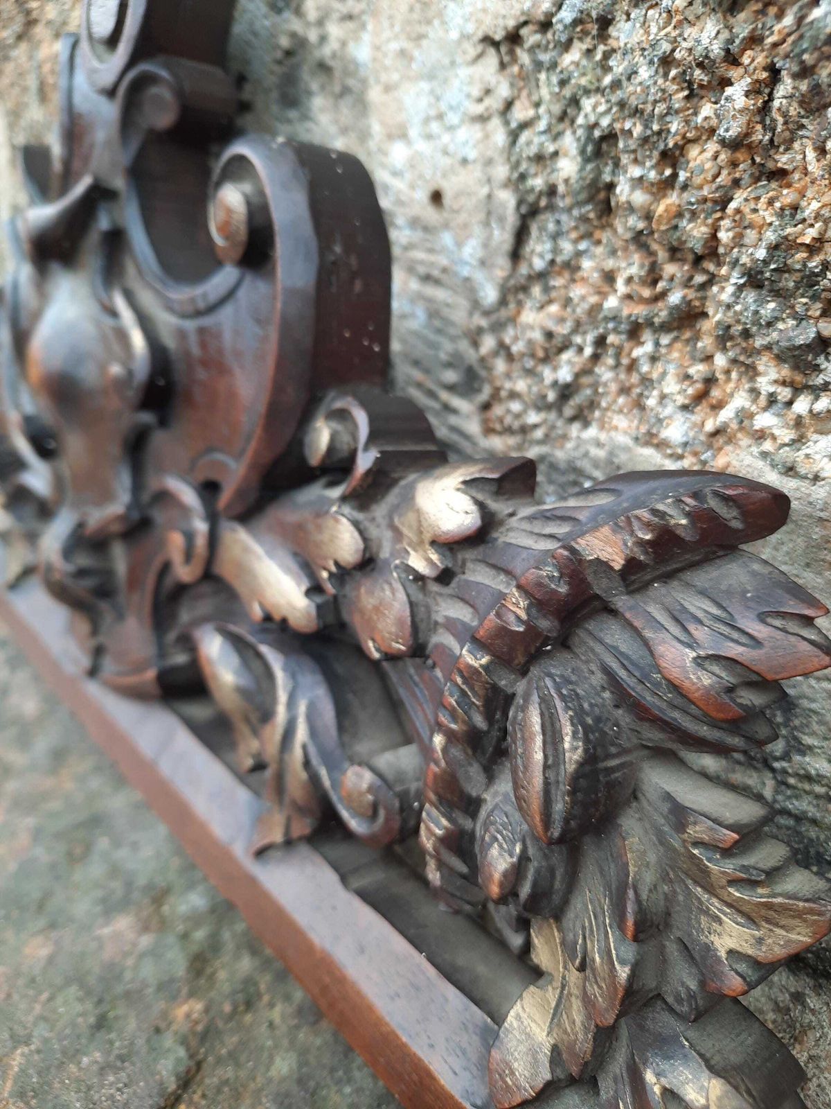 French Artisan Oak Hand Carved Decorative Furniture Pediment Gilded Antique Wall Decor photo vinterior