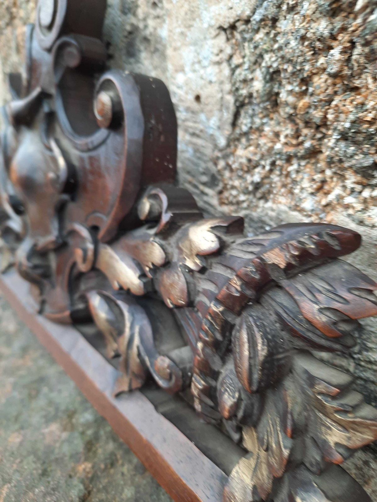 photo furniture French Artisan Oak Hand Carved Decorative Furniture Pediment Gilded Antique Wall Decor