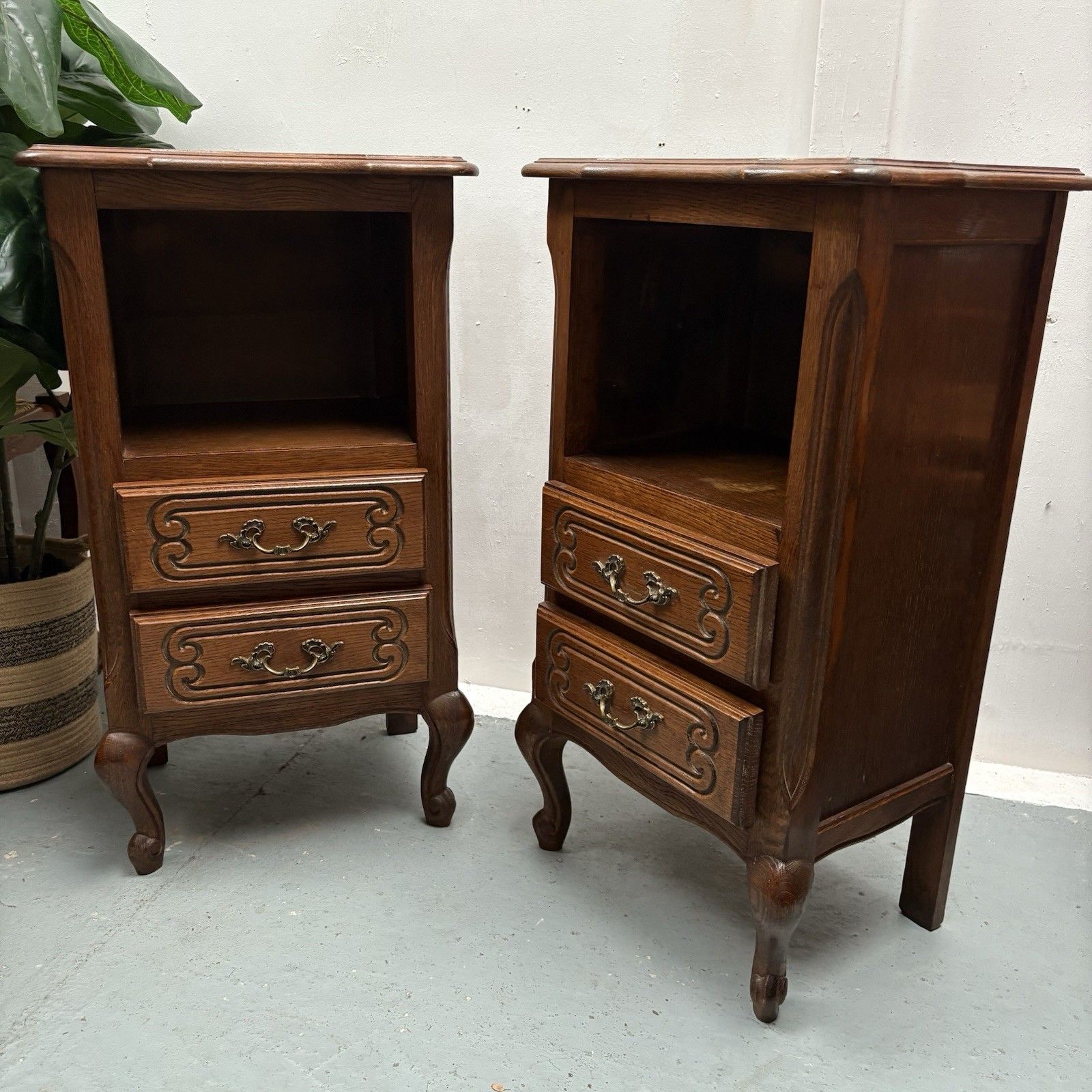 Furniture Vintage French Provincial Tall  2 Drawer Oak Bedside Tables photo