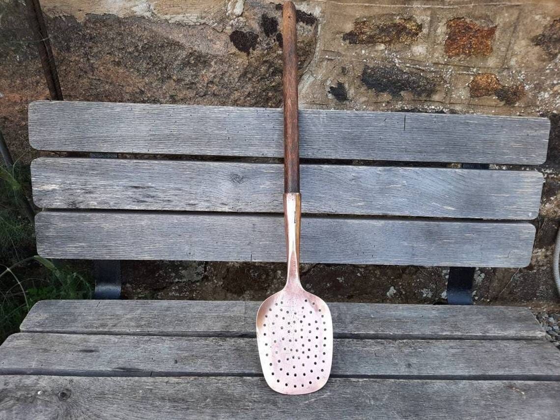Antique French Copper Ladle: Chateau Kitchen Skimming Spoon