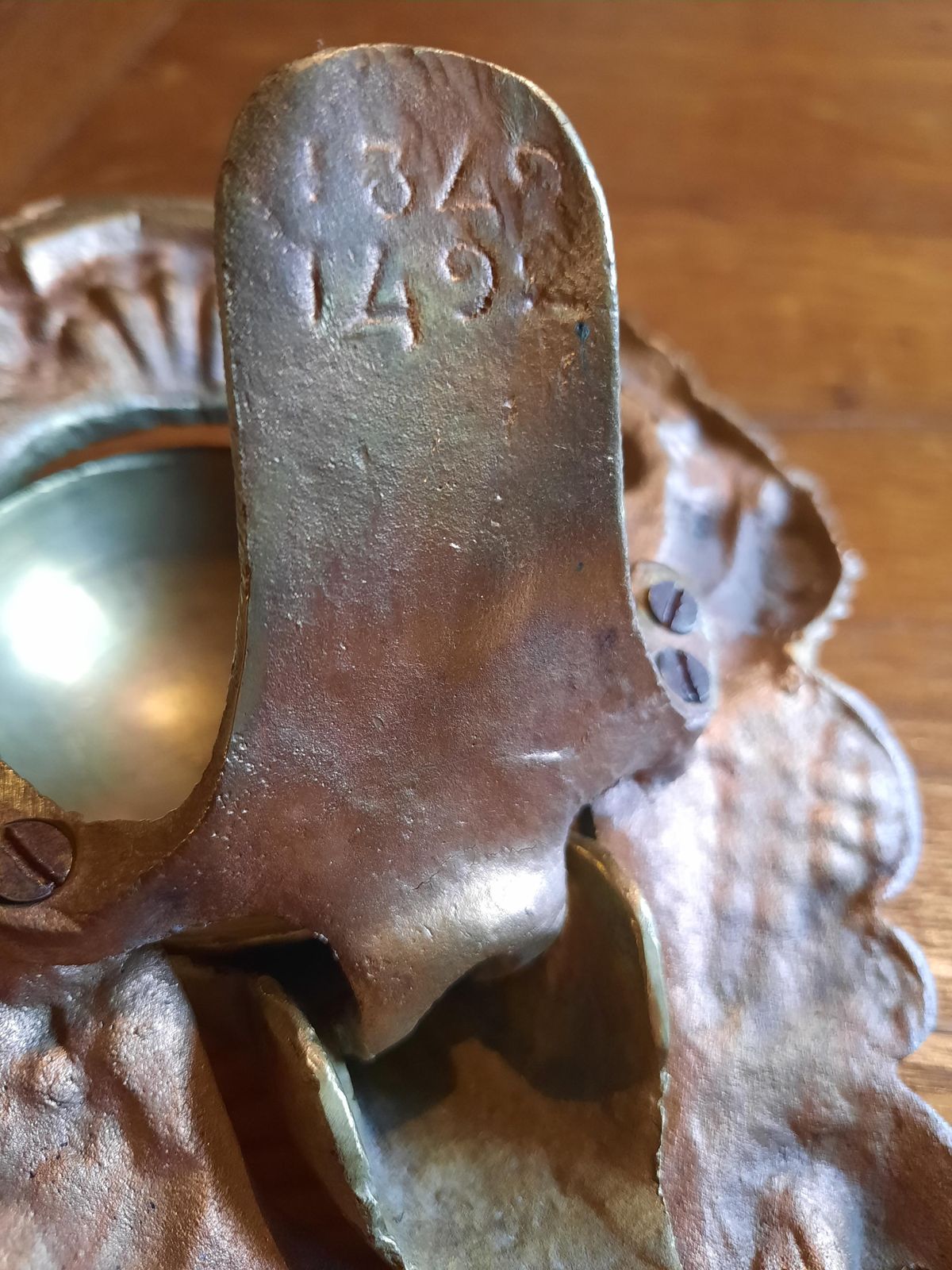 Antique Bronze Inkwell: French Chateau Armorial Desk Decor photo 397.0