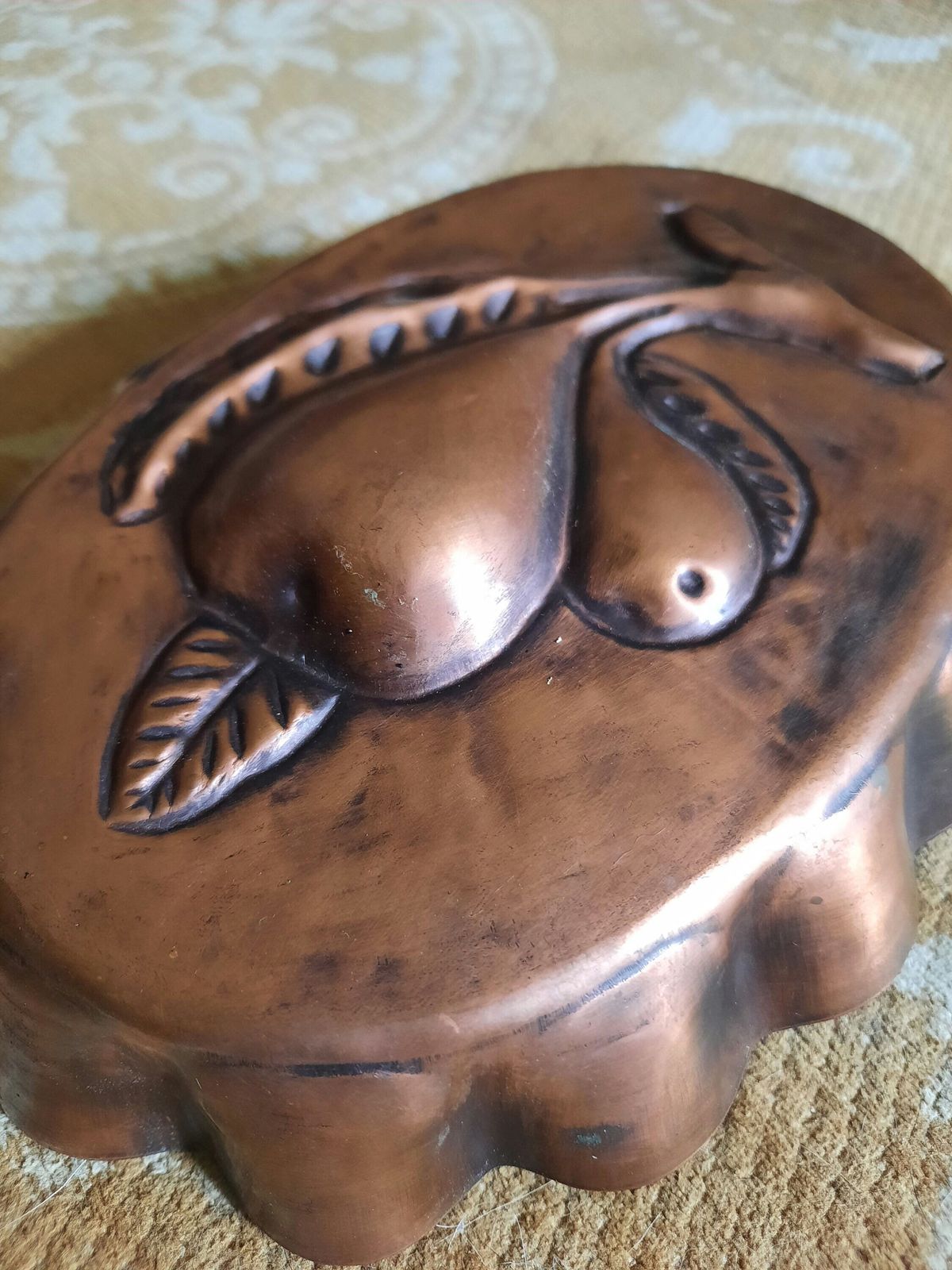 Vintage French Copper Jelly Mold: Pear Design Cottagecore Kitchen Decor photo vinterior