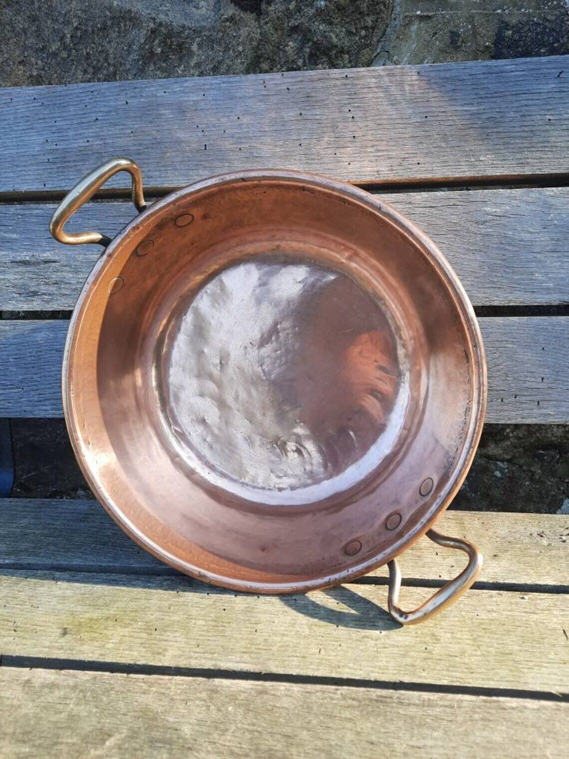 Antique Copper Jam Pan: French Confiture Bowl, Bronze Handles (32cm)