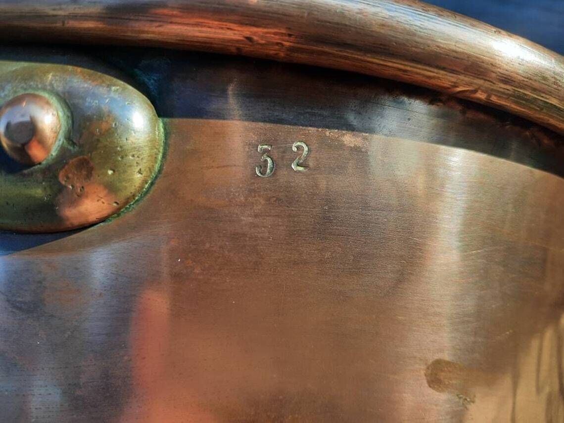 photo furniture Antique Copper Jam Pan: French Confiture Bowl, Bronze Handles (32cm)