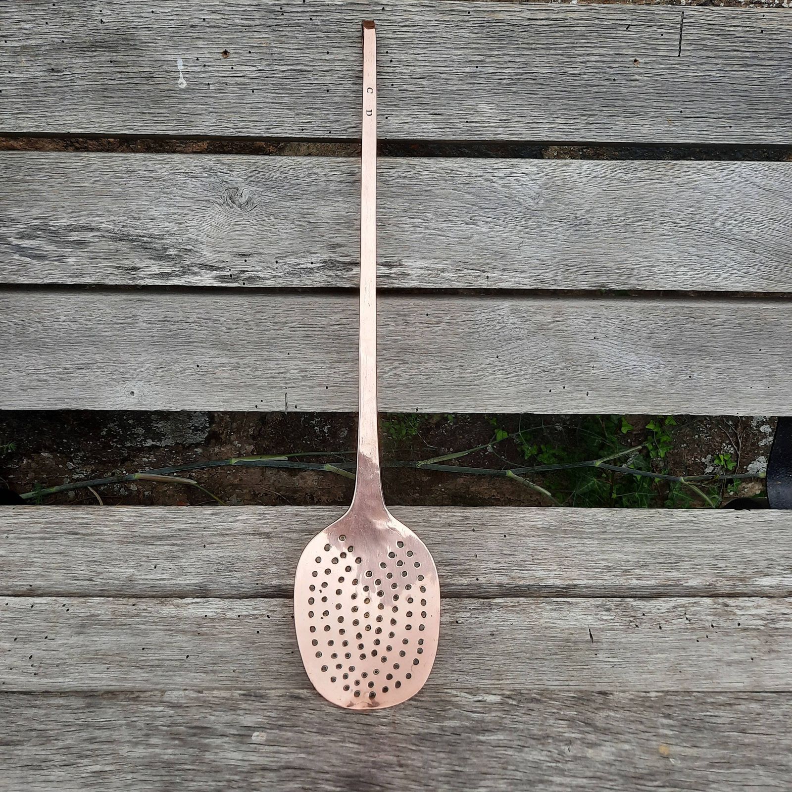 Antique French Copper Jam Pan Skimmer Ladle: Chateau Kitchen Utensil