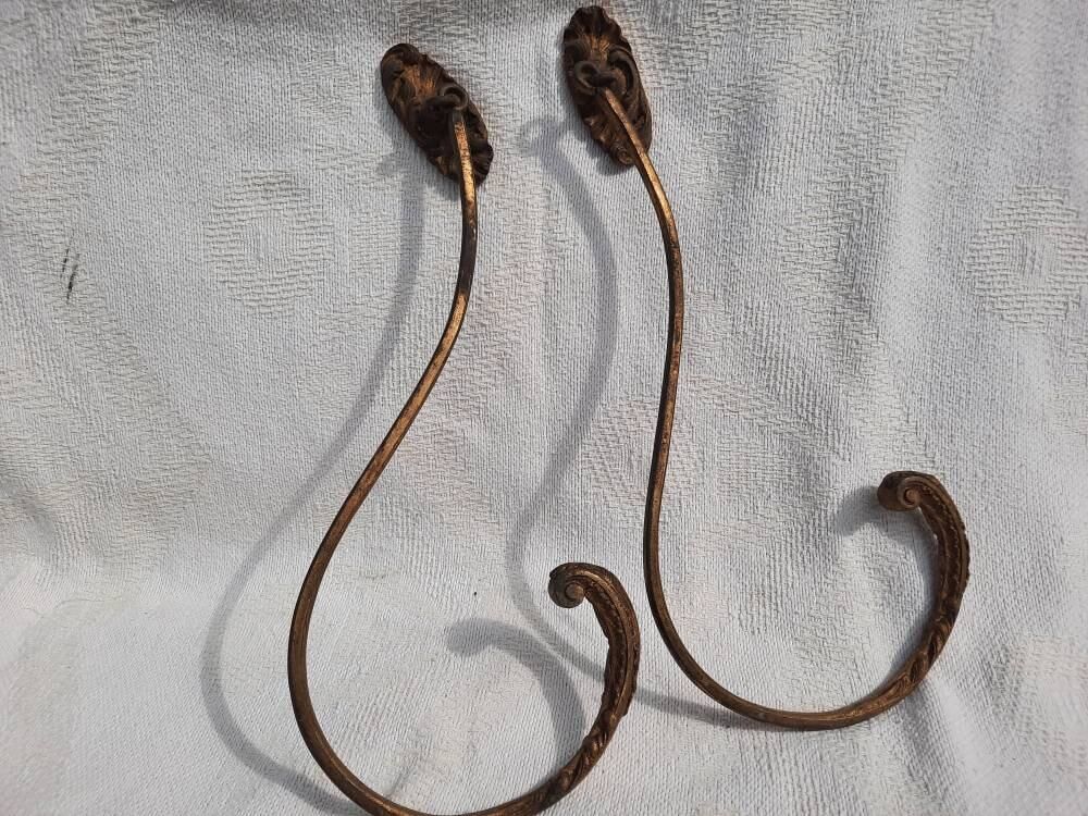Antique Bronze Ormolu Curtain Tie Backs: French Chateau Window Hardware