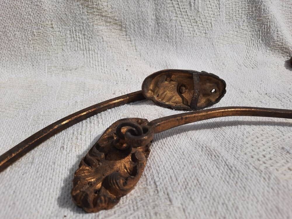 Antique Bronze Ormolu Curtain Tie Backs: French Chateau Window Hardware photo vintage