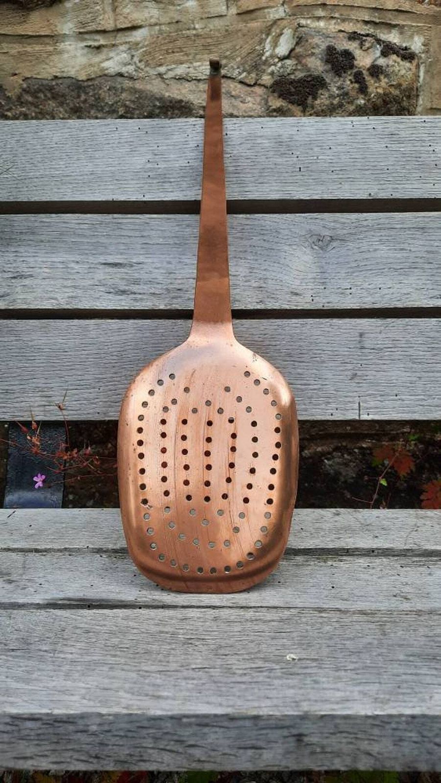 Antique Chateau Copper Ladle: French Jam Pan Skimming Spoon photo for sale