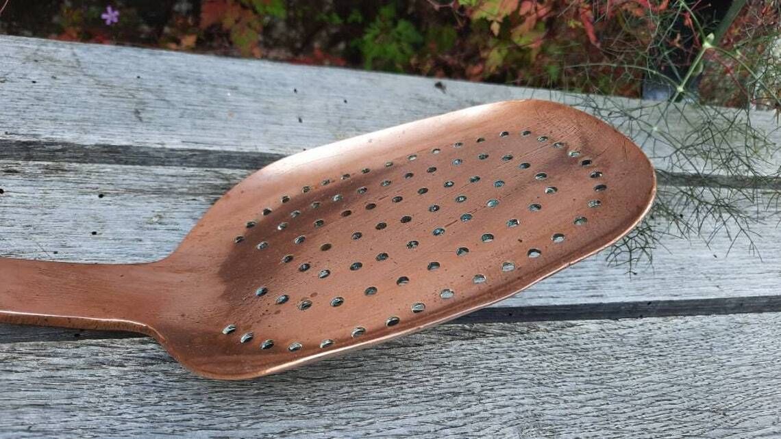 Antique Chateau Copper Ladle: French Jam Pan Skimming Spoon photo vinterior