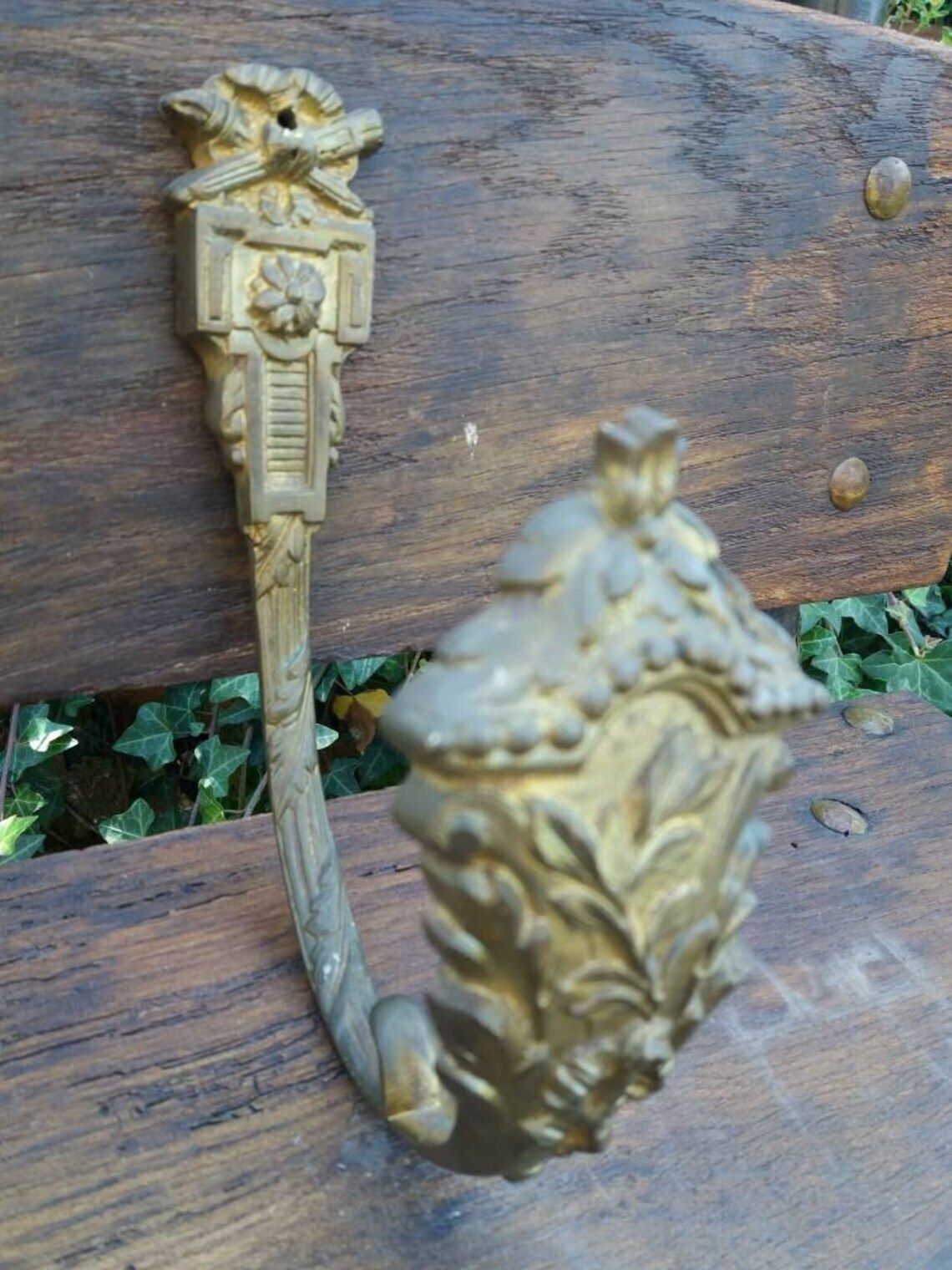 Antique French Ormolu Bronze Curtain Tie Backs: Window Hardware Pair photo vintage
