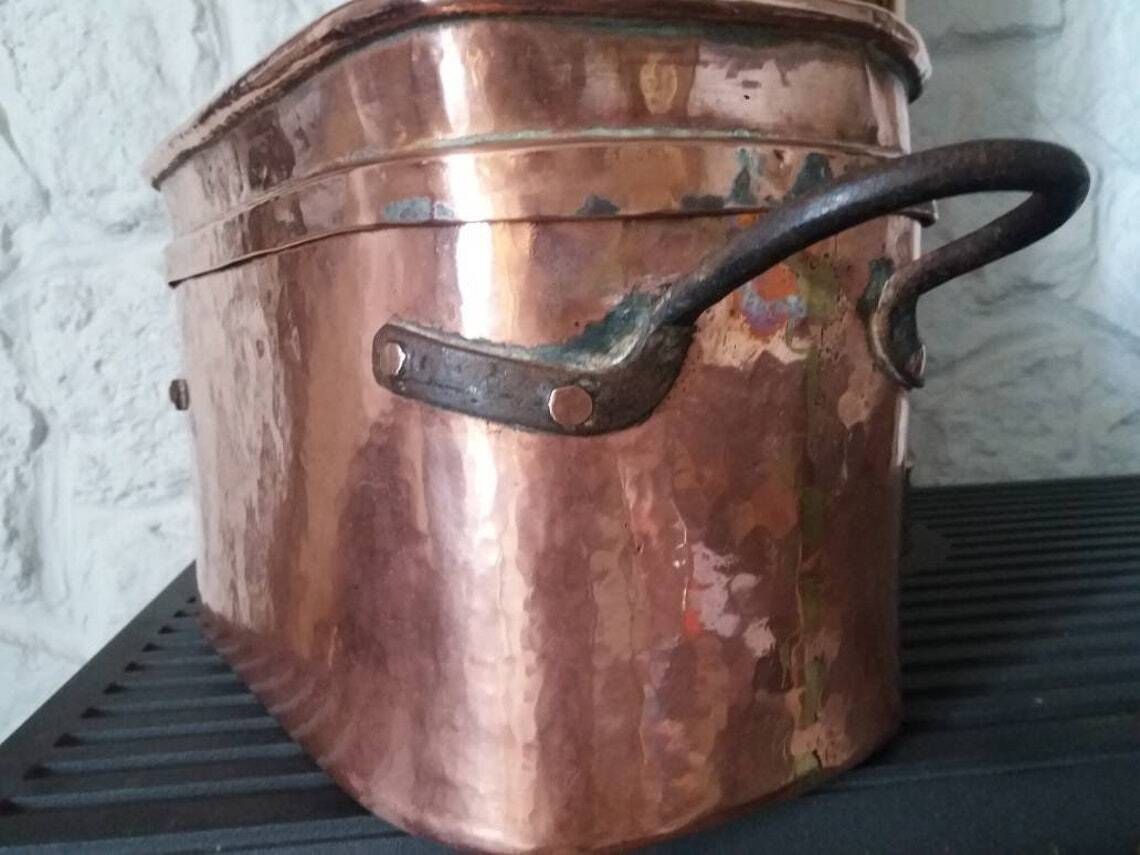 photo furniture Antique Copper Dutch Oven: French Lidded Daubiere Braising Pot