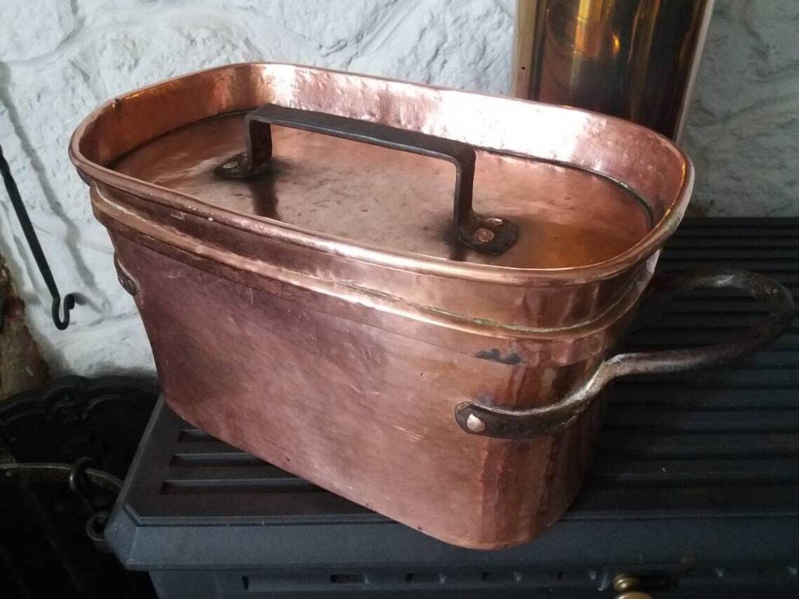 photo for sale Antique Copper Dutch Oven: French Lidded Daubiere Braising Pot