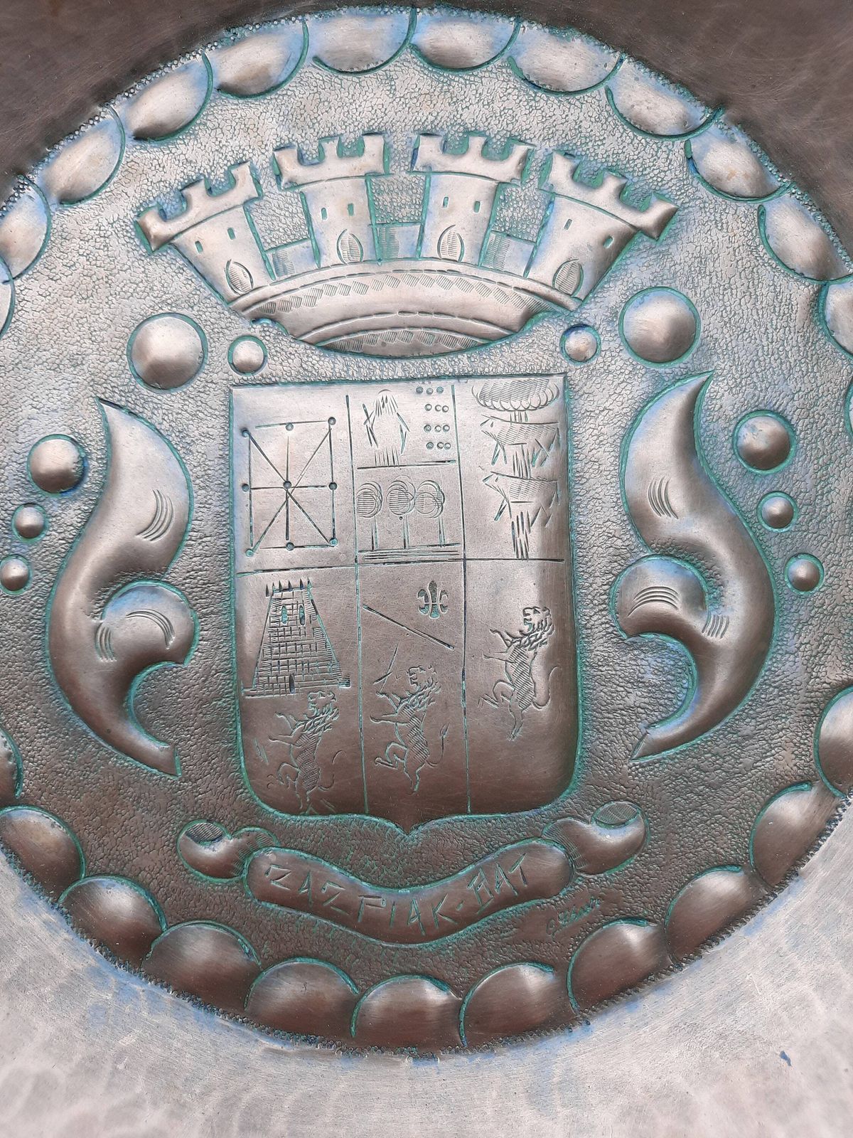 Handmade Copper Armorial Wall Plate: French Chateau Decor photo furniture