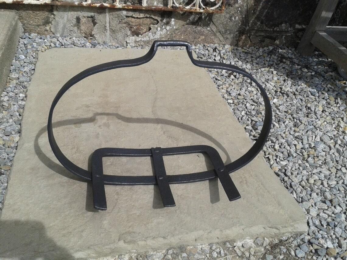 Hand Forged Iron Hanging Trivet: Antique French Fireside Cookware