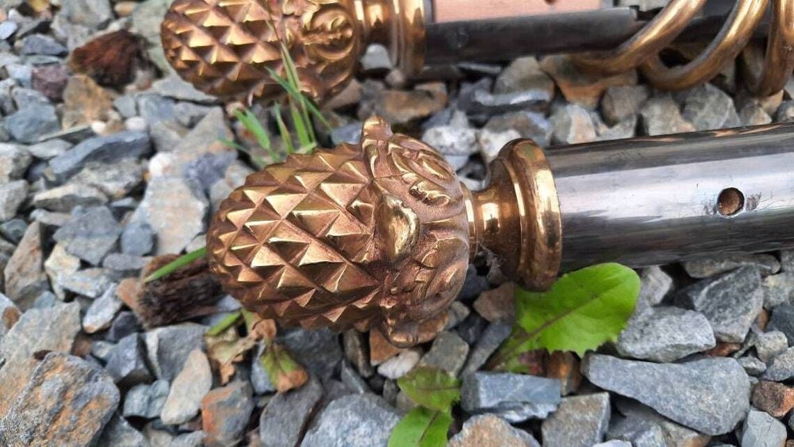 photo for sale Antique Brass Curtain Pole With Finials & Rings: French Chateau Hardware