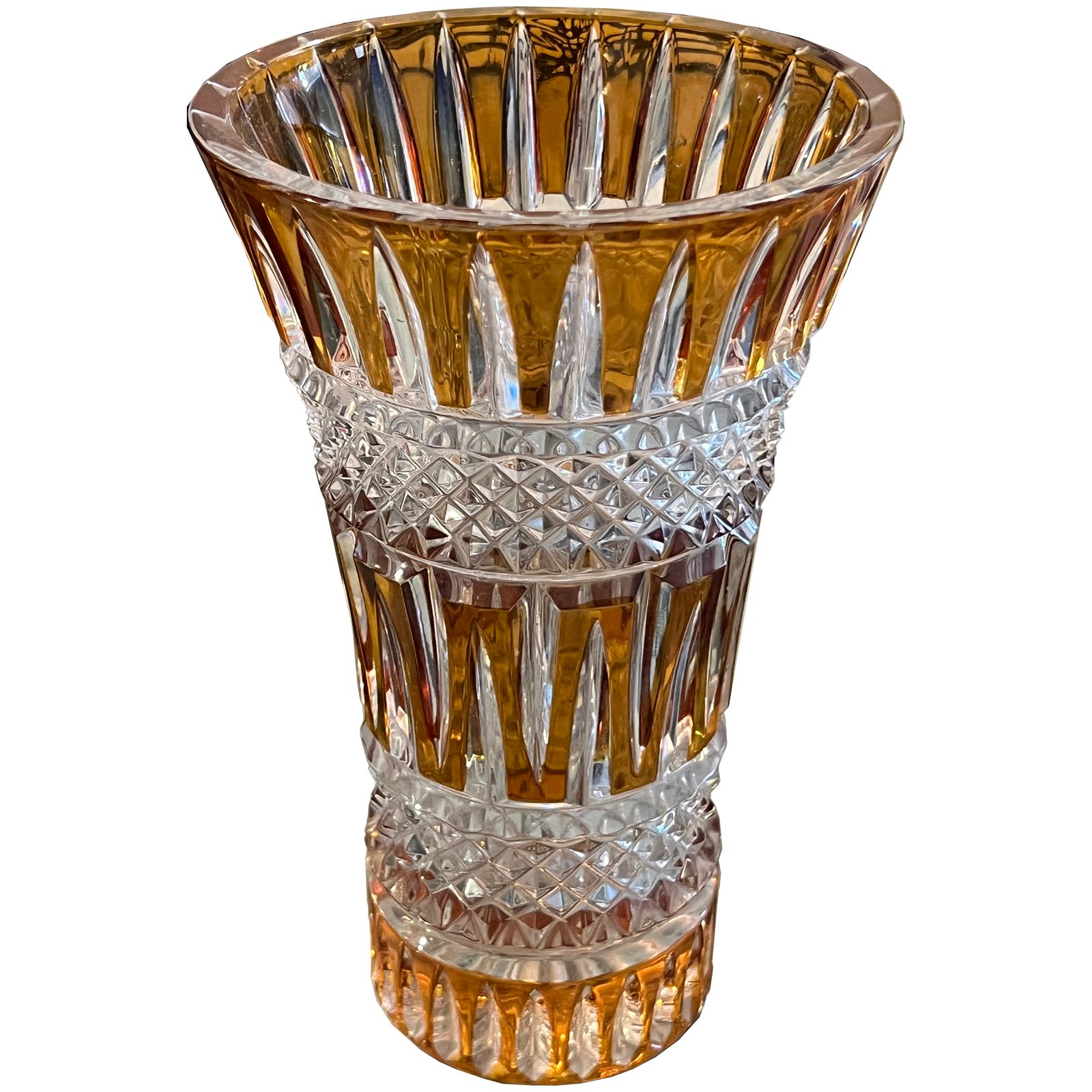 Val Saint Lambert Crystal Vase – Amber Cut To Clear