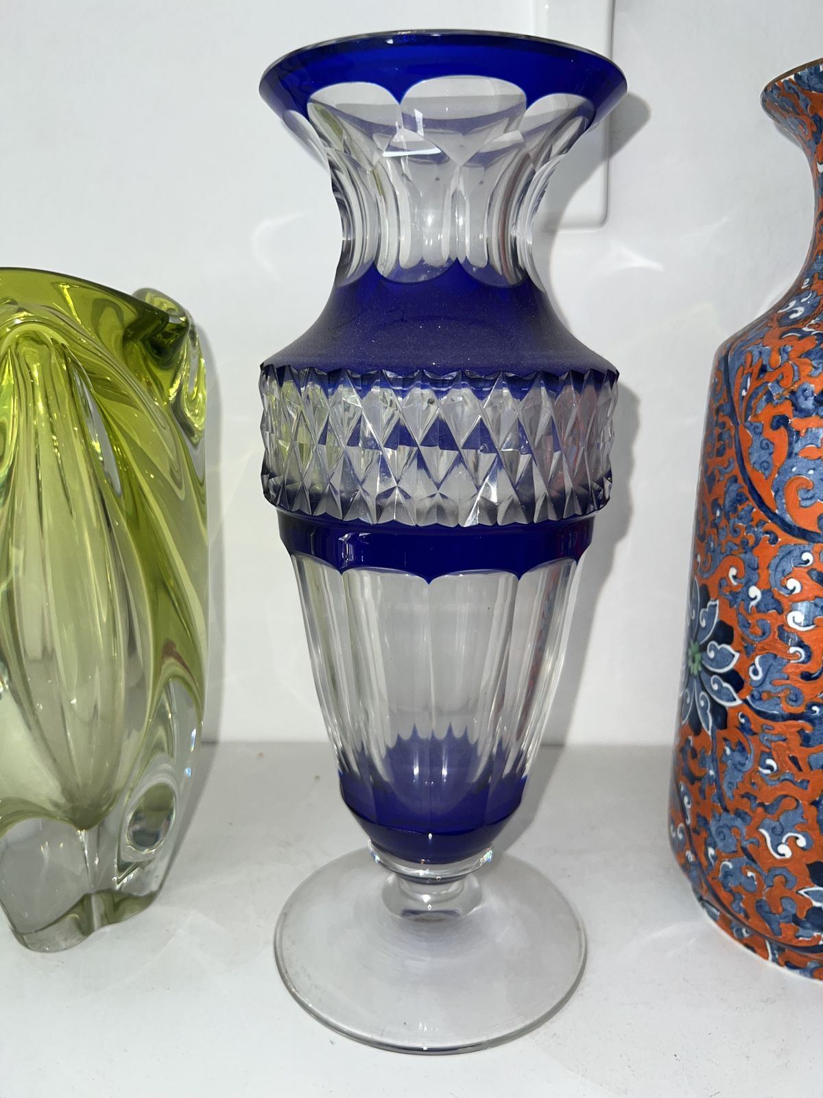 Val St. Lambert: Vase Model ‘Gary’ In Cobalt Blue And White Doubled Cut Crystal 1960’s photo furniture