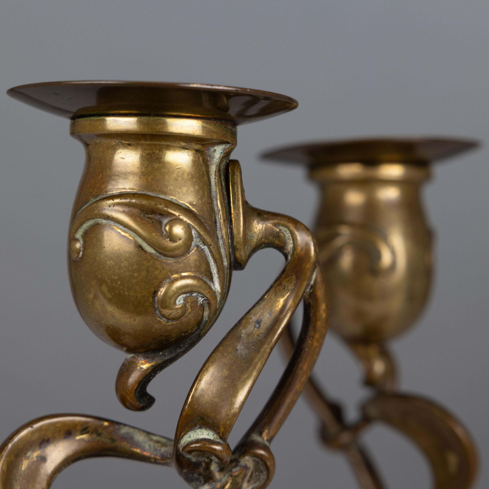 Home Decor A Pair Of English Art Nouveau Candlesticks With Flowing Organic Decor photo