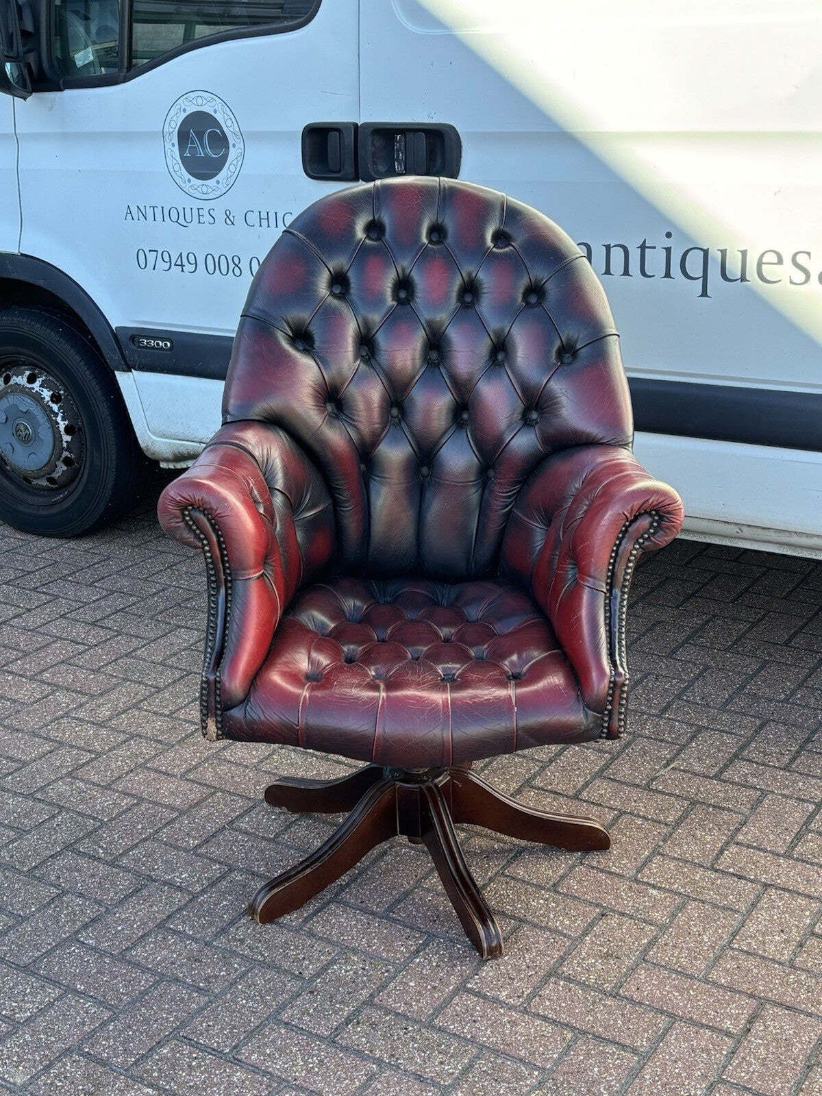 Red Leather Chesterfield Directors Swivel Armchair photo Furniture