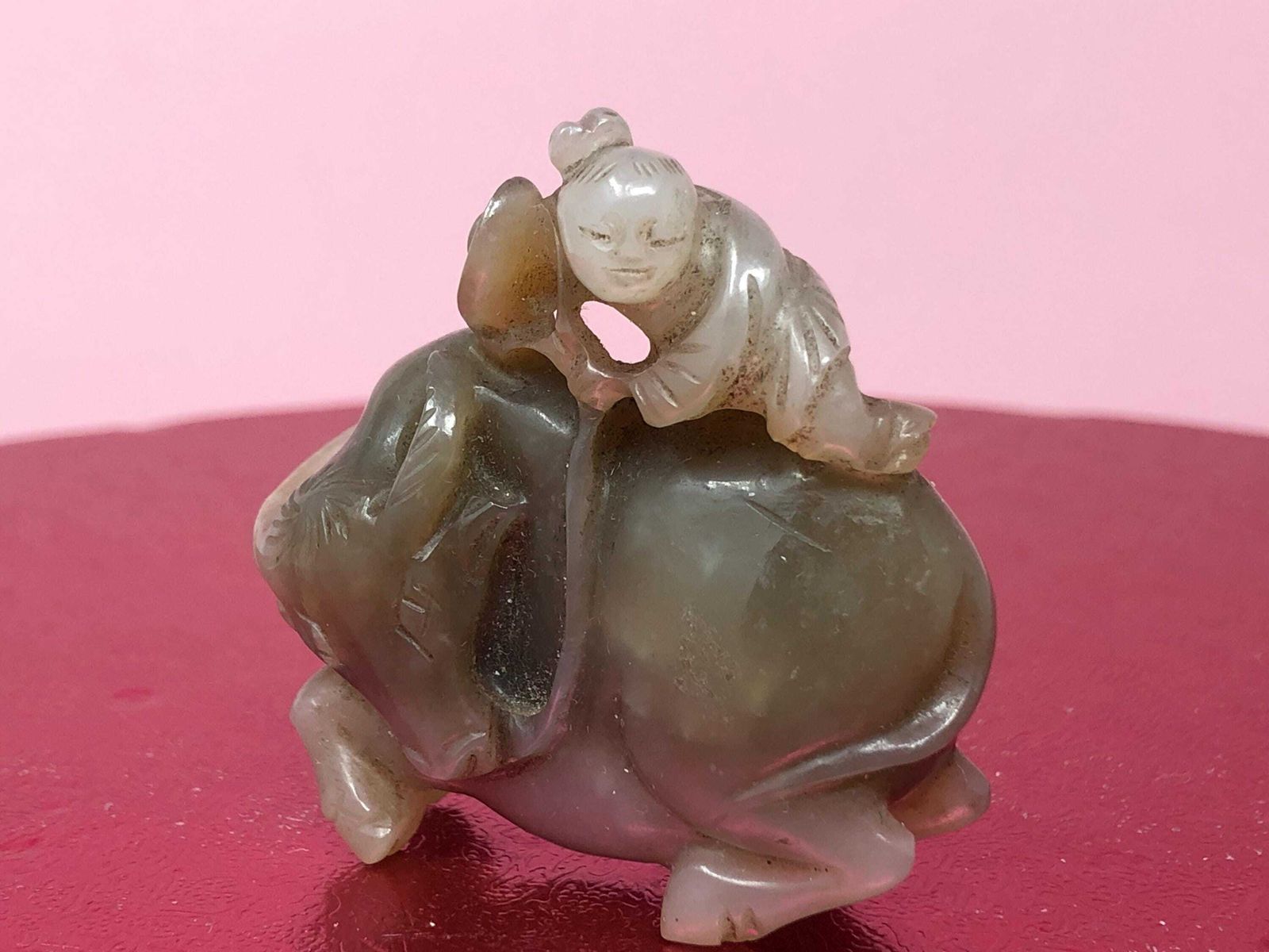 Jade Carving Buffalo And Boy, Chinese Jade photo vintage