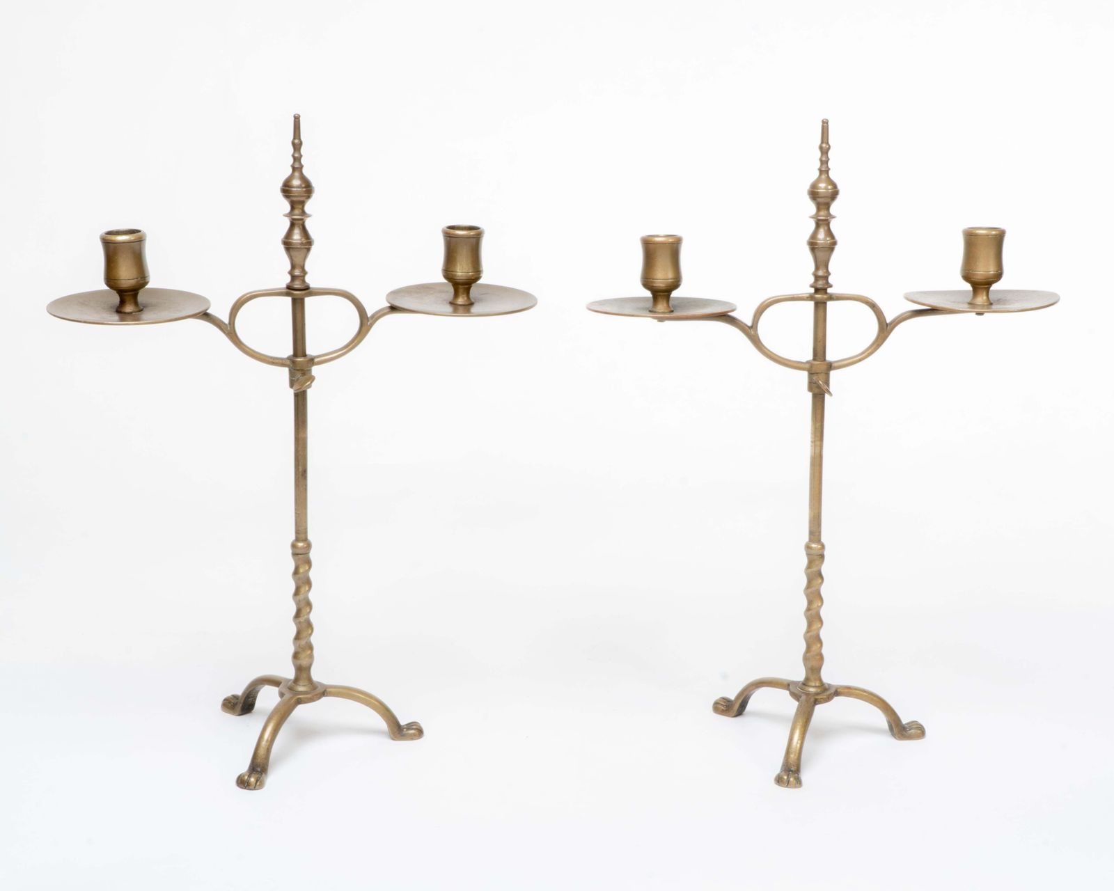 A Pair Of Arts And Crafts Brass Twin Branch Candelabras With Adjustable Height photo furniture