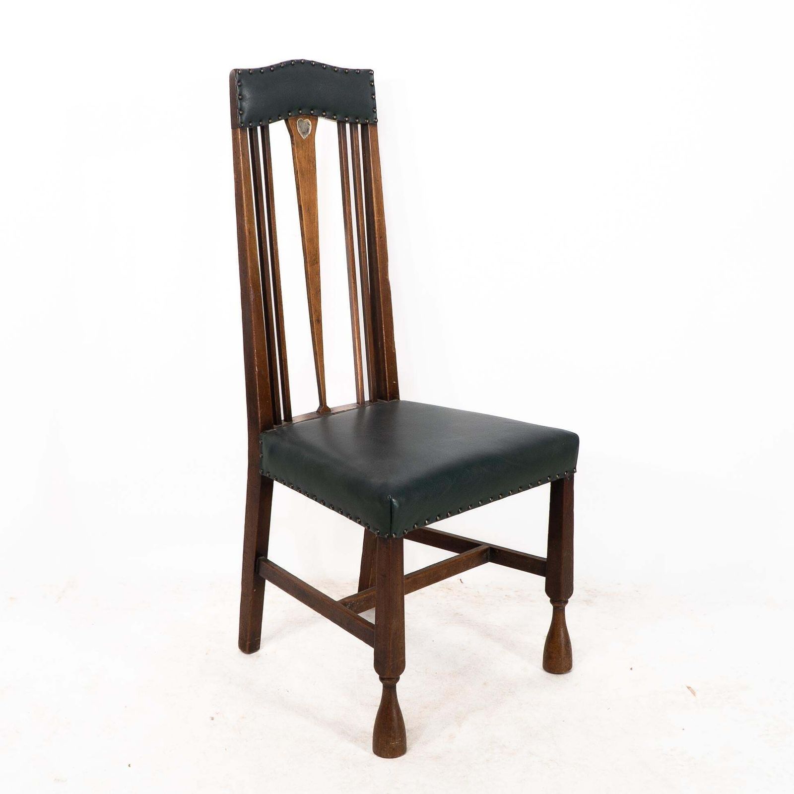 Liberty & Co. Attr. Set Of 3 Dining Chairs With Voysey Style Inlaid Pewter Heart photo Furniture