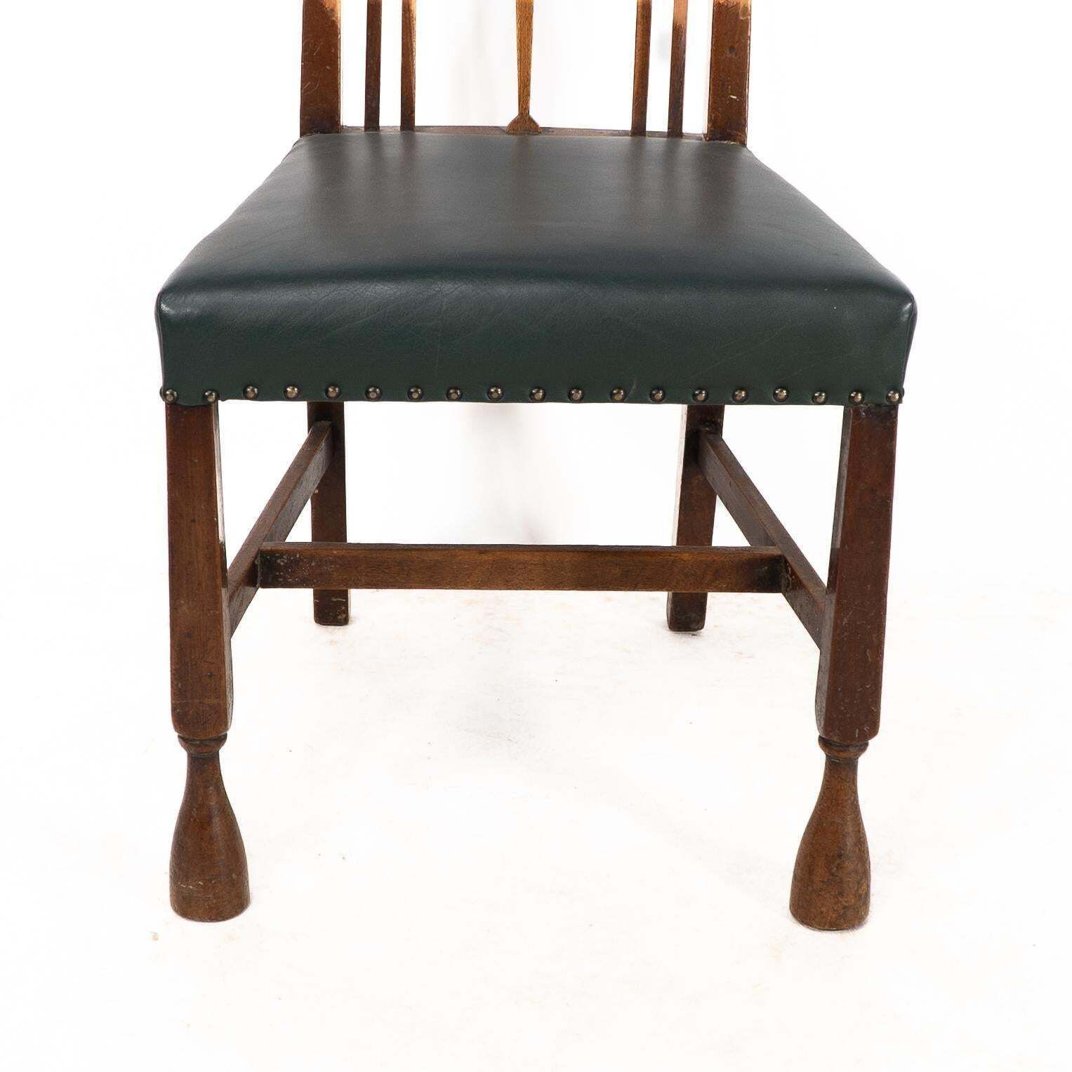 Furniture Liberty & Co. Attr. Set Of 3 Dining Chairs With Voysey Style Inlaid Pewter Heart photo