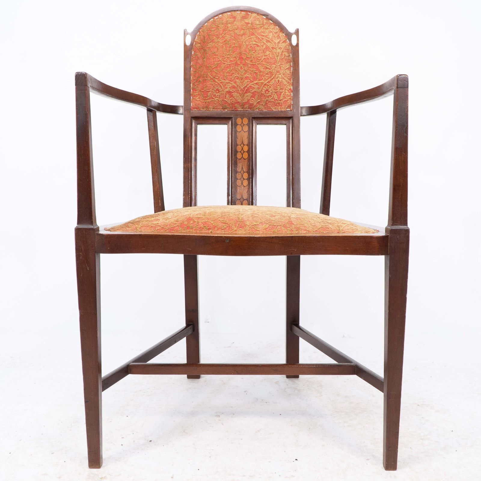 photo vintage G M Ellwood For J S Henry. Arts & Crafts Armchair With Mother Of Pearl Inlays