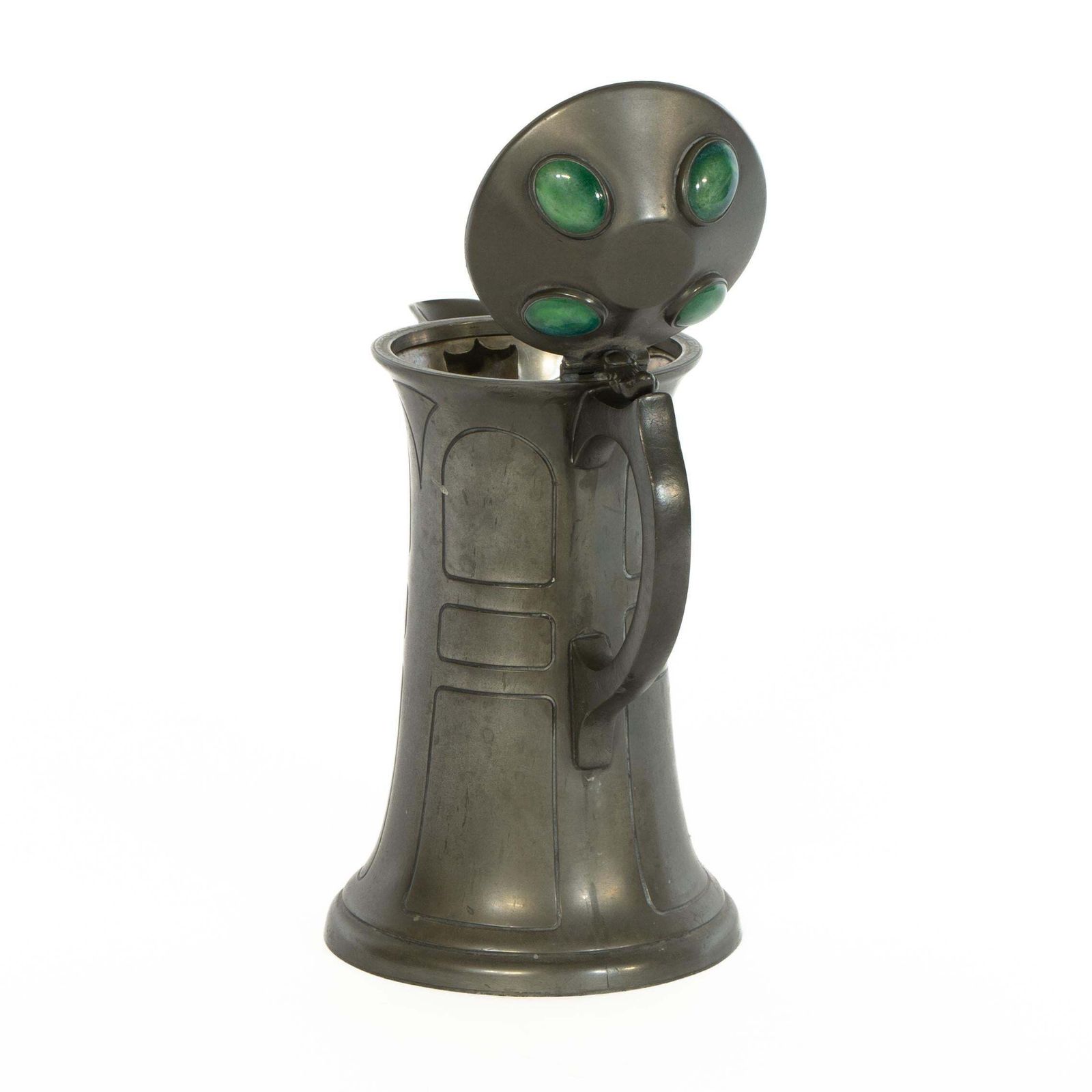William Hutton. An Arts And Crafts Pewter Jug With Four Bullseye Ruskin Jewels photo buy