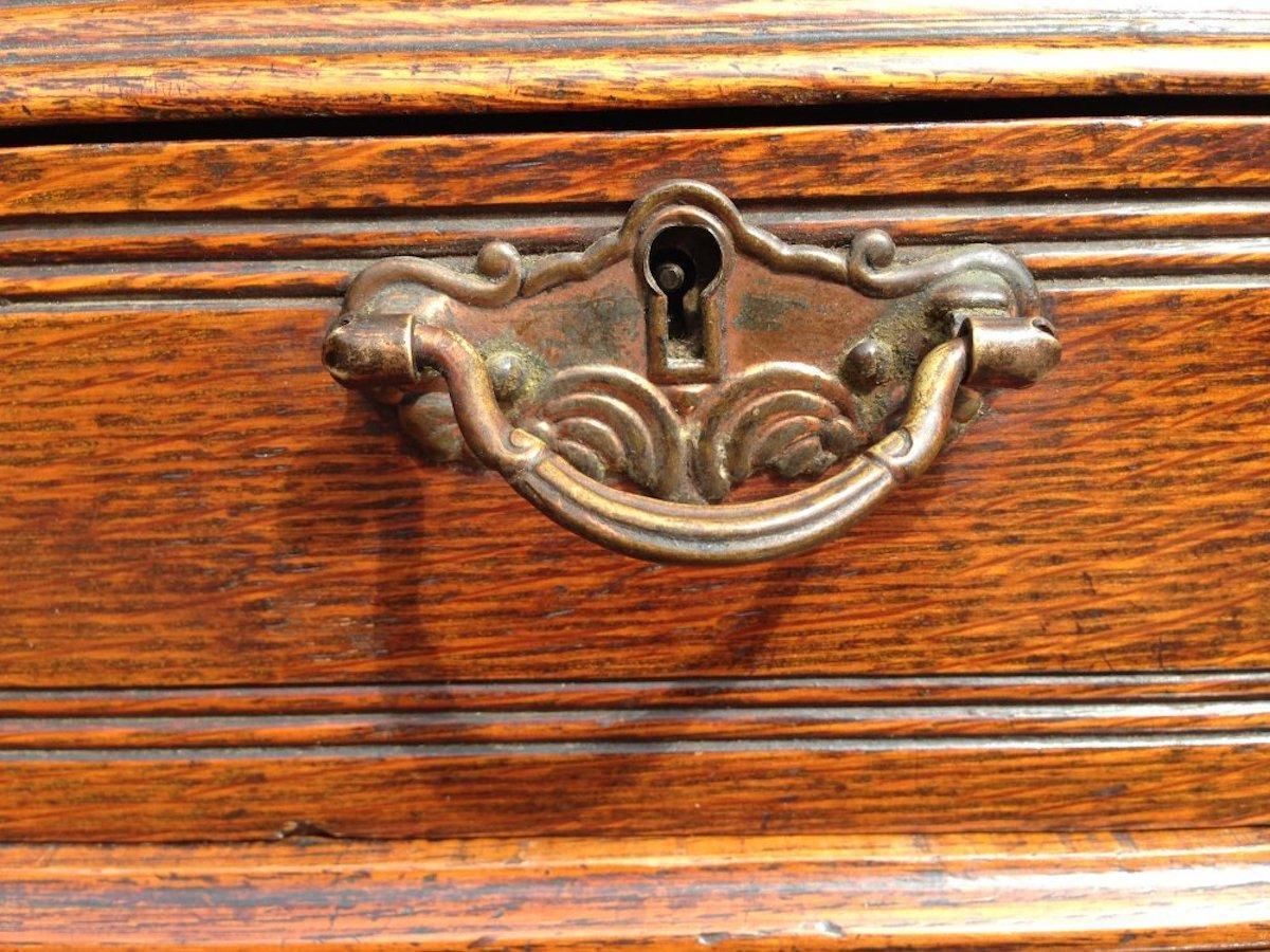 Aesthetic Movement Oak Pipe Rack With A Japanese Style Brass Fretwork Backplate photo vinterior