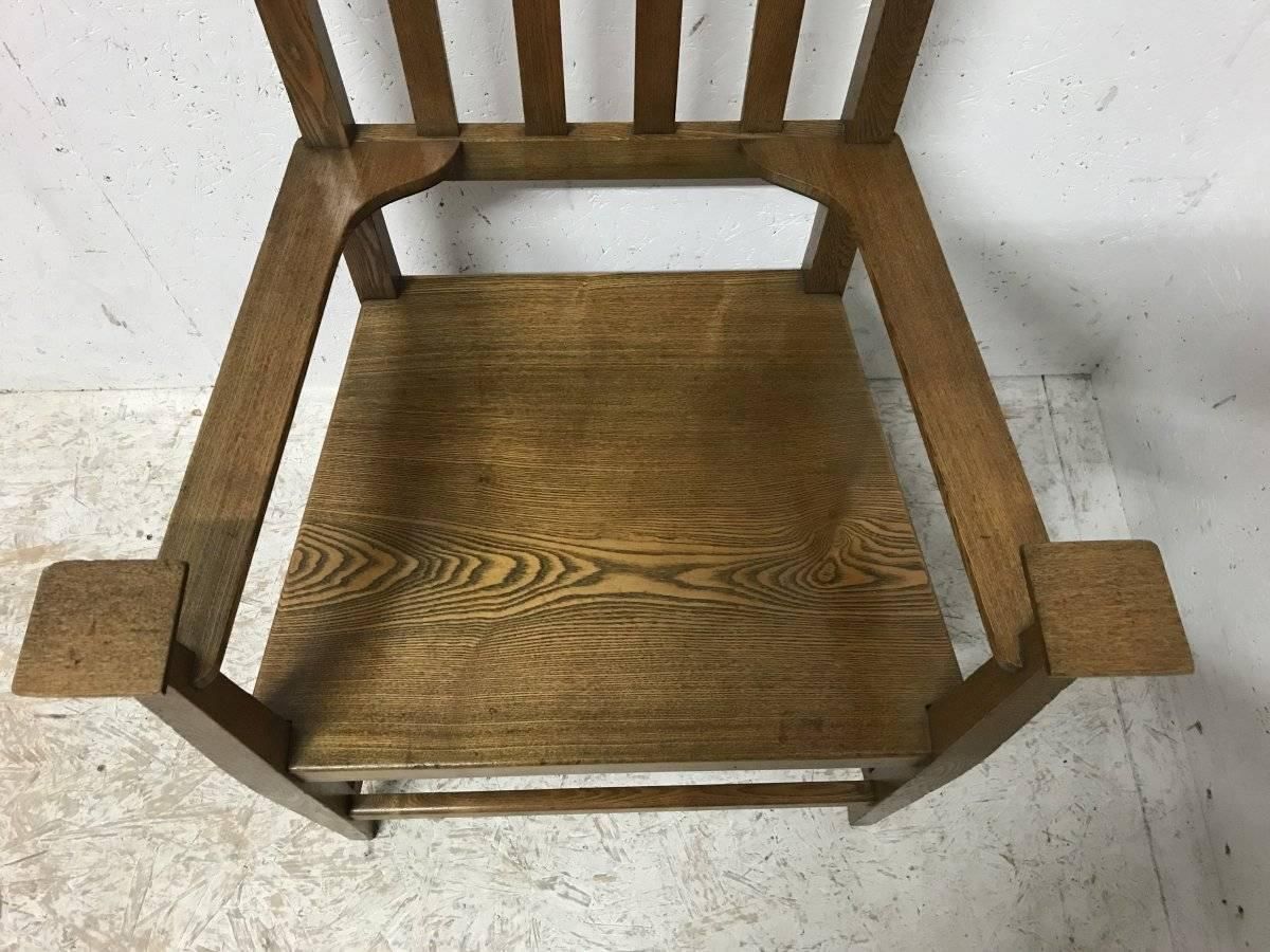 R. W. Mcnerney – Arts And Crafts Ash Tall Back Armchair With Hayle Copper Panel photo vintage