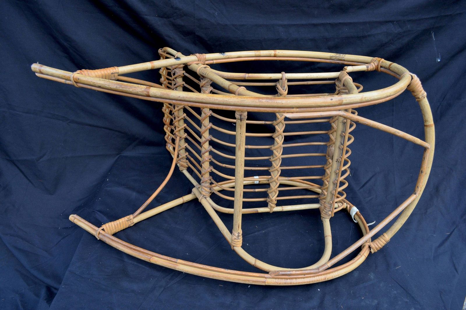 Vintage Italian Bamboo Rocking Chair | 1970s Child's Rattan Rocker | Kids Furniture | Mid Century Nursery Decor (Needs Repair) photo vinterior