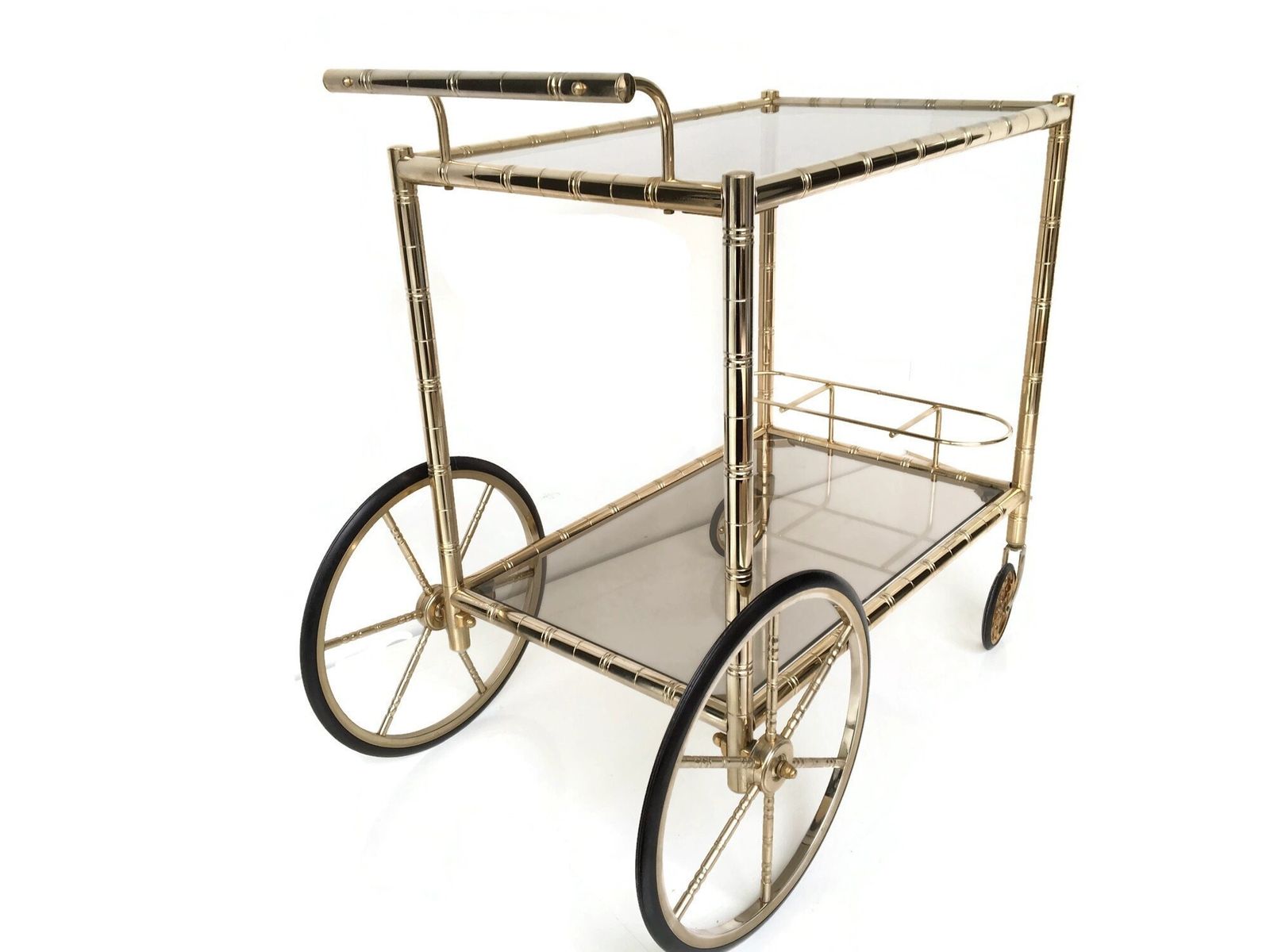 Italiaanse Messing Barkar | Orsenigo Vintage Bamboe & Glas Drankentrolley