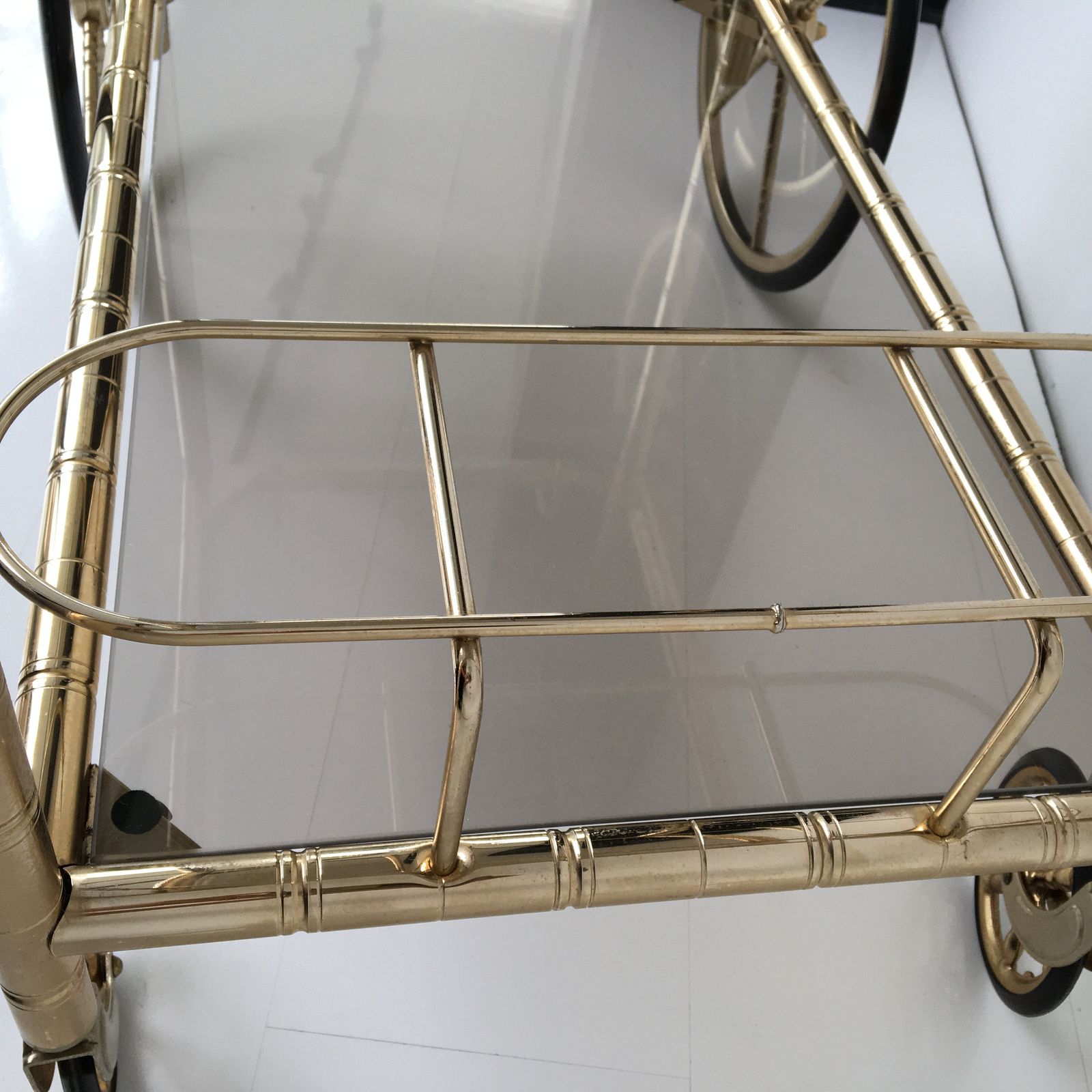 Italiaanse Messing Barkar | Orsenigo Vintage Bamboe & Glas Drankentrolley photo vintage